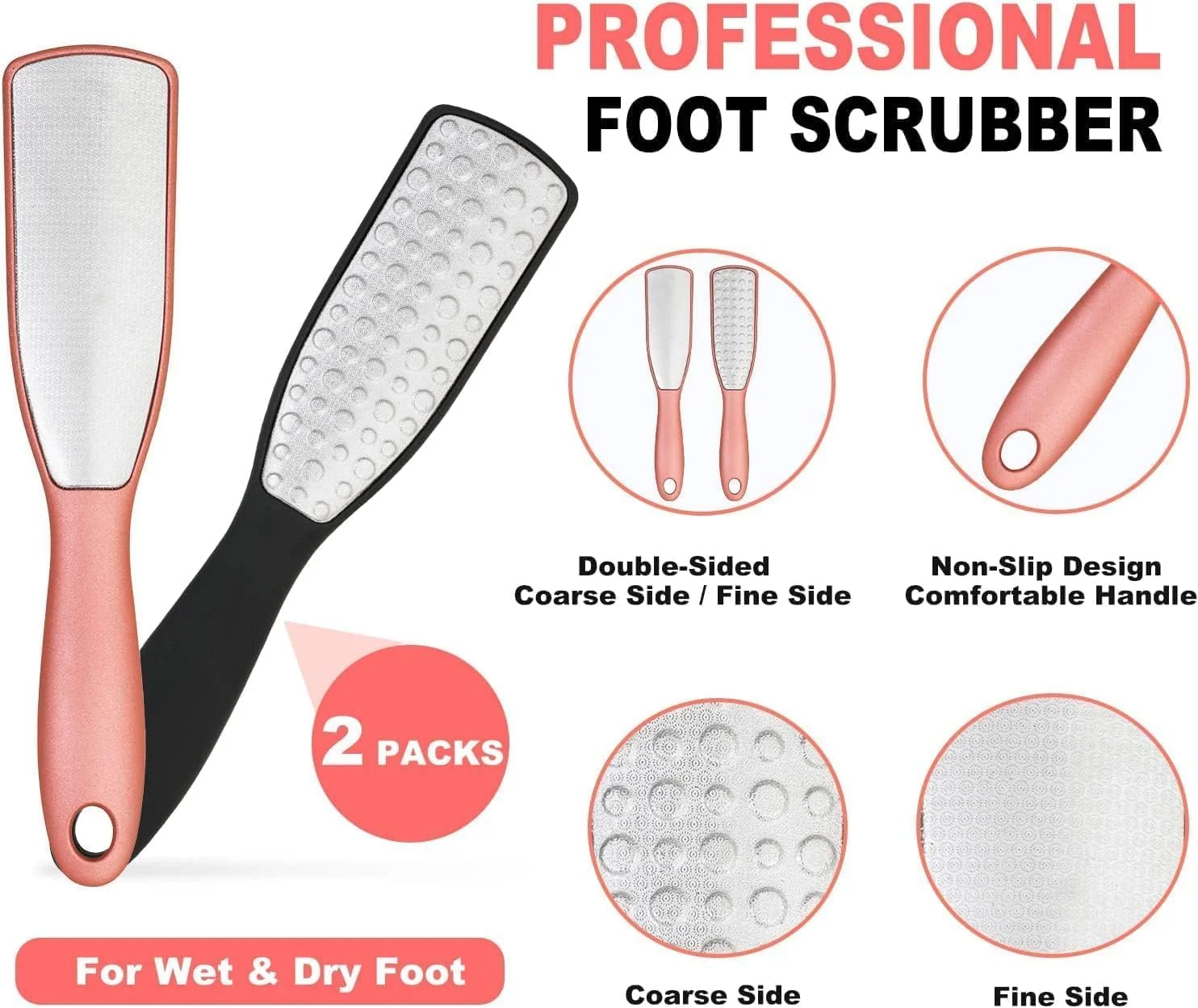ست ۲ عددی سوهان پا حرفه ای، از بین برنده پینه دو طرفه، رنده پا، اسکرابر پدیکور پا، ابزار خراشنده پا از جنس استیل ضد زنگ، برای پاهای خشک و مرطوب، رنده پا، با دسته، برای داشتن پاهایی صاف