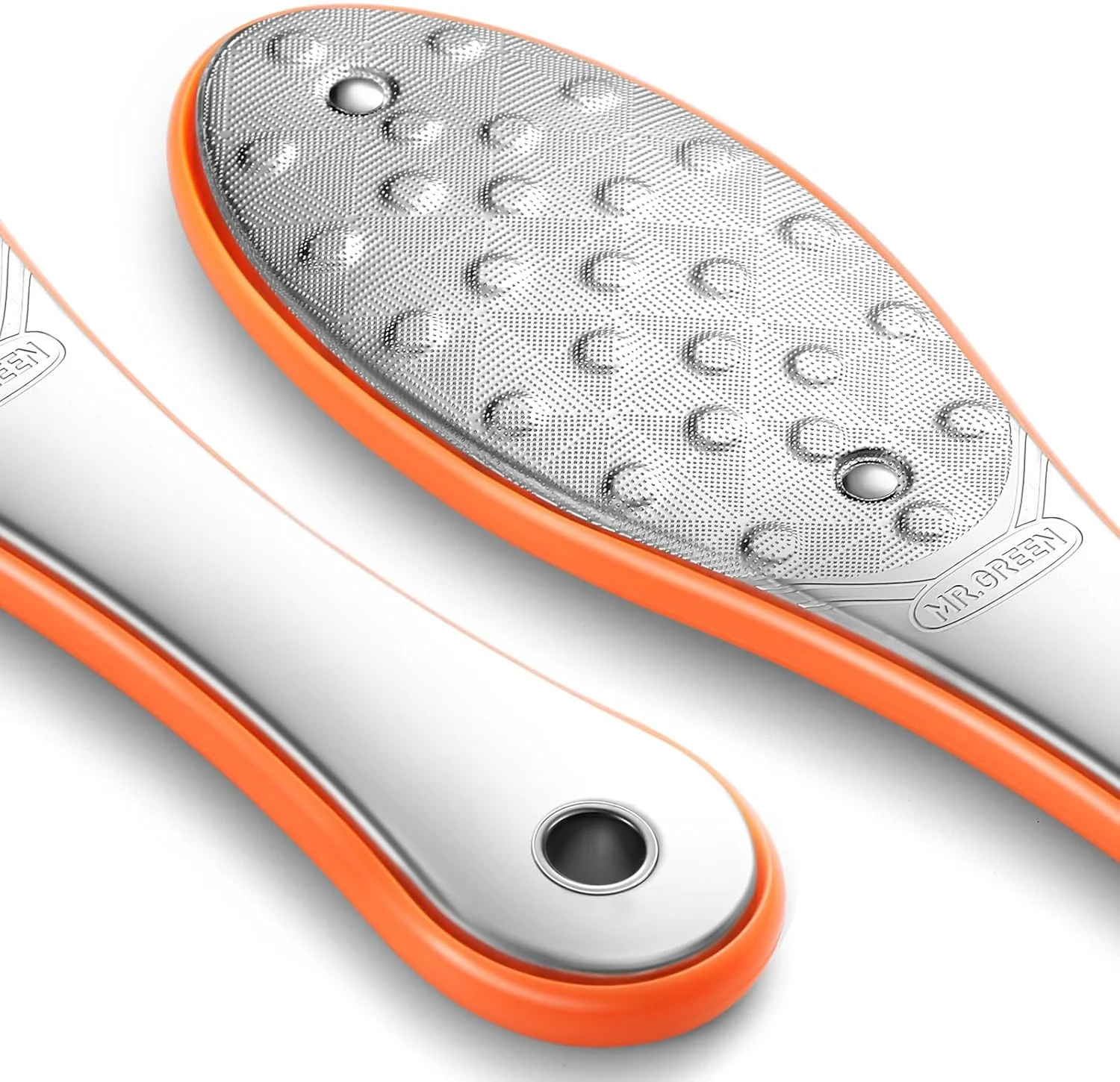 سوهان پا MR.GREEN - از بین برنده پینه پا، سوهان دو طرفه پا برای از بین بردن پوست مرده، سوهان بزرگ پا، اسکراپر حرفه ای پا برای پاهای خشک و مرطوب، سوهان پدیکور پا با گرید جراحی (نارنجی)