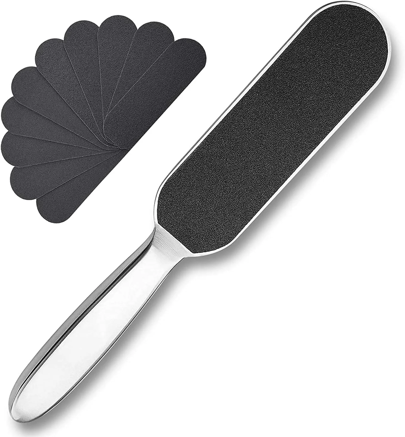 سوهان پا و از بین برنده پینه اوریتی کولوسال با پد قابل تعویض، پدیکور فلزی مراقبت از پا برای از بین بردن پوست سفت، پدهای دو طرفه زبر/نرم قابل استفاده مجدد، اسکرابر پا از جنس استنلس استیل درجه یک