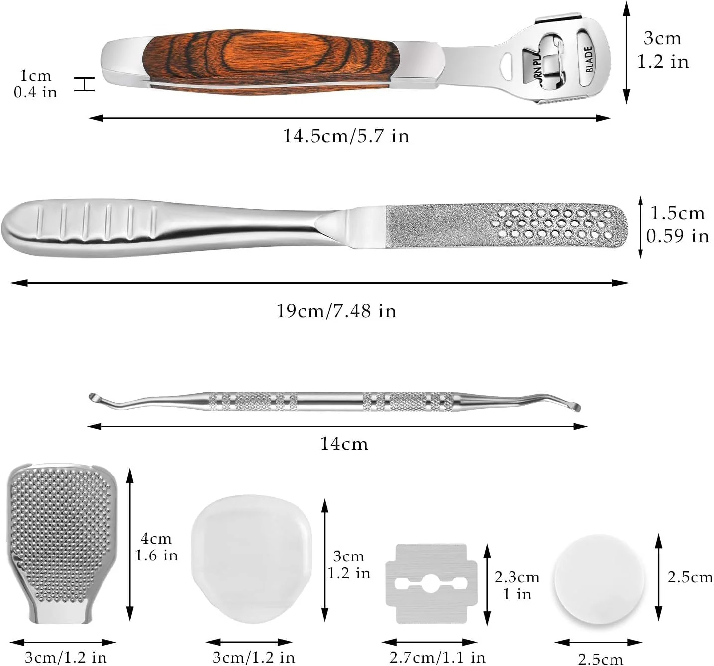 مجموعه رنده پینه پا، رنده حرفه ای استیل ضد زنگ از بین برنده پینه پا برای مراقبت از پا و دست به همراه سوهان پا، 10 عدد تیغه، سر سوهان پا و محفظه نگهداری پوست مرده