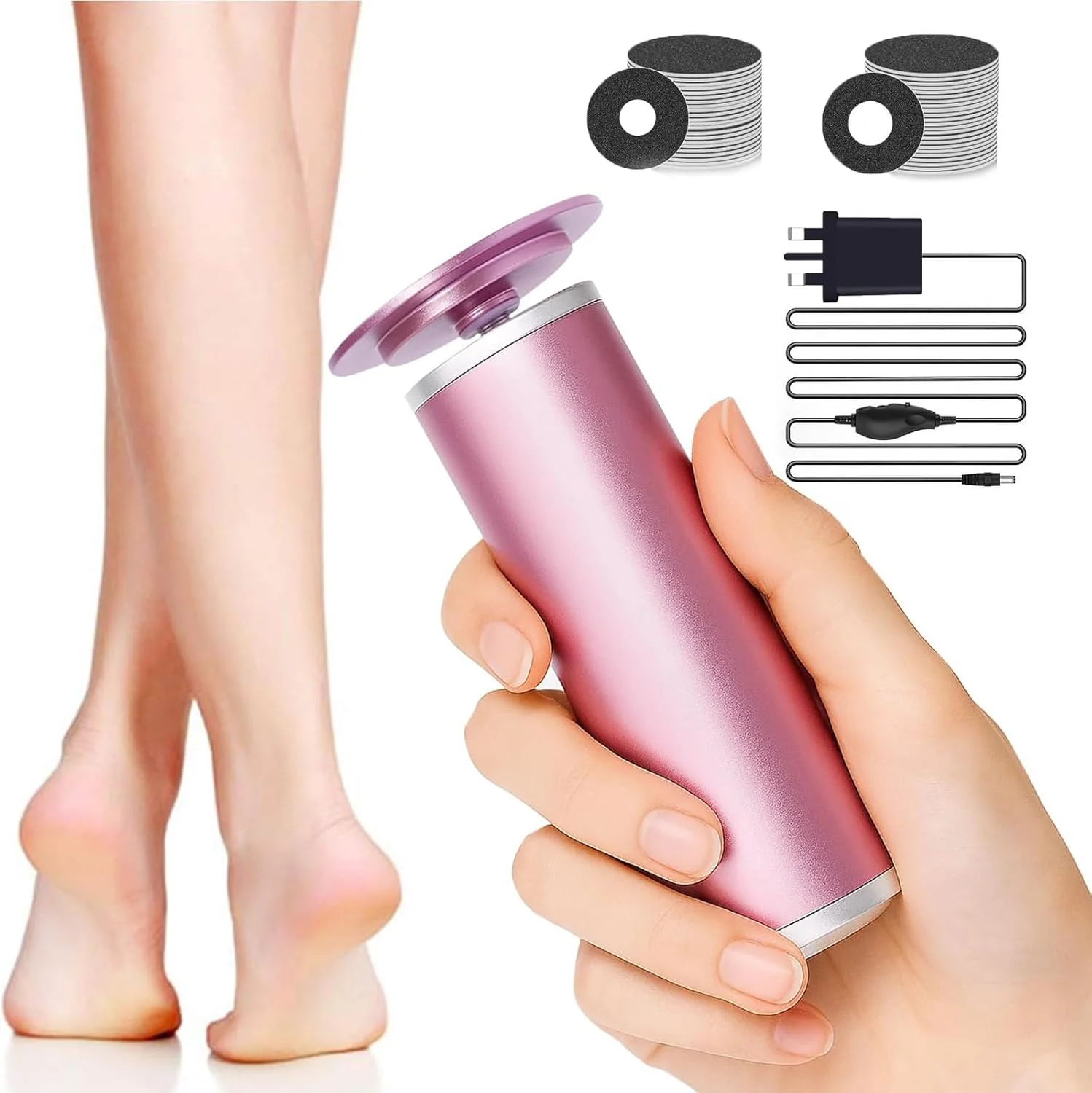 دستگاه از بین برنده پینه برقی پا HAMACOUST با 60 عدد دیسک سمباده، فایل حرفه ای پا با کنترل سرعت پیوسته، دستگاه از بین برنده پینه آلومینیومی برای ابزار پدیکور پا برای پوست های مرده و پینه ها