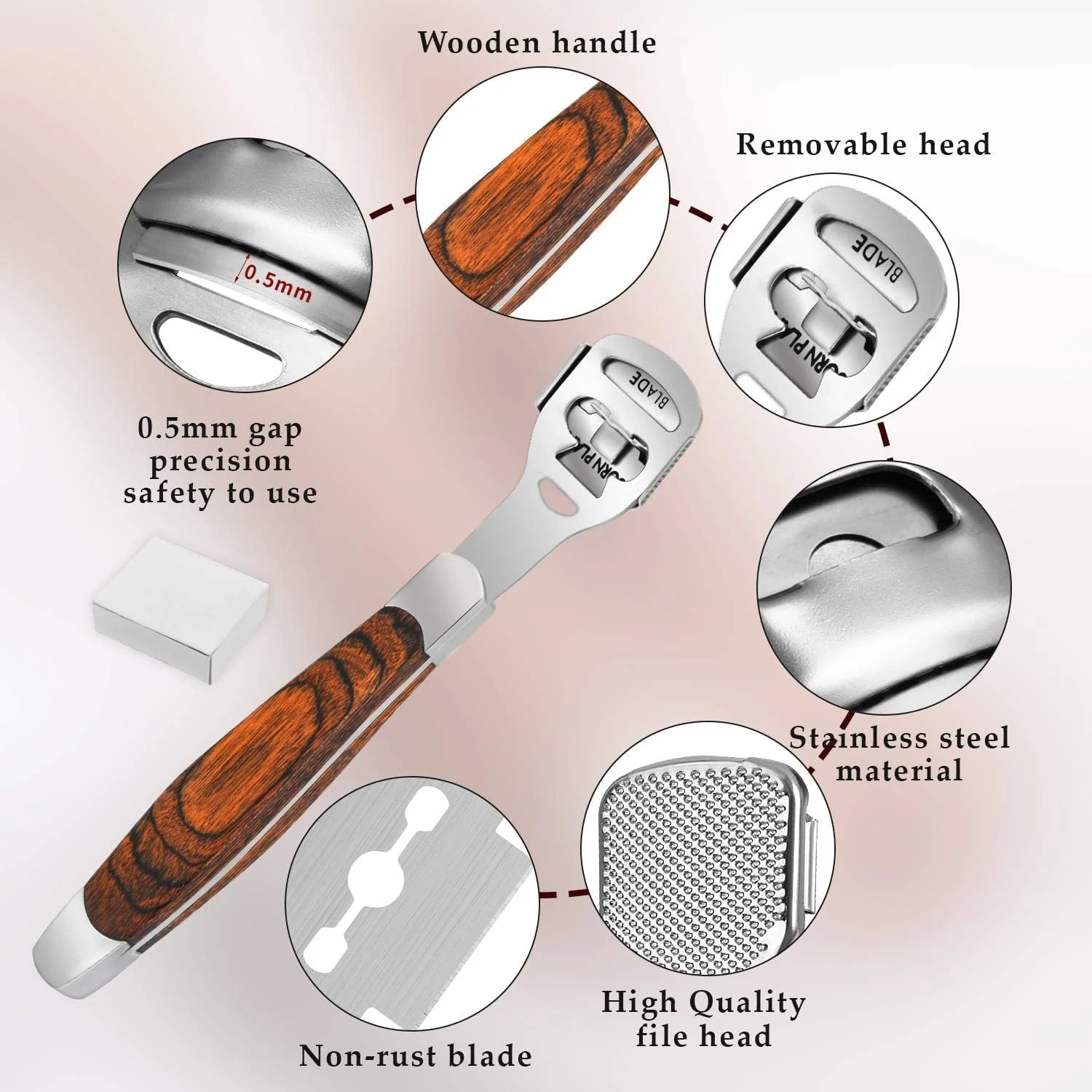 مجموعه رنده پینه پا، رنده حرفه ای استیل ضد زنگ از بین برنده پینه پا برای مراقبت از پا و دست به همراه سوهان پا، 10 عدد تیغه، سر سوهان پا و محفظه نگهداری پوست مرده