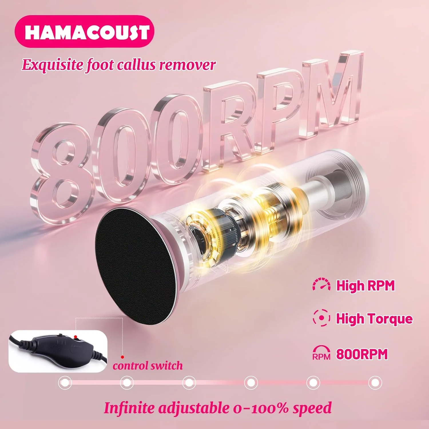 دستگاه از بین برنده پینه برقی پا HAMACOUST با 60 عدد دیسک سمباده، فایل حرفه ای پا با کنترل سرعت پیوسته، دستگاه از بین برنده پینه آلومینیومی برای ابزار پدیکور پا برای پوست های مرده و پینه ها