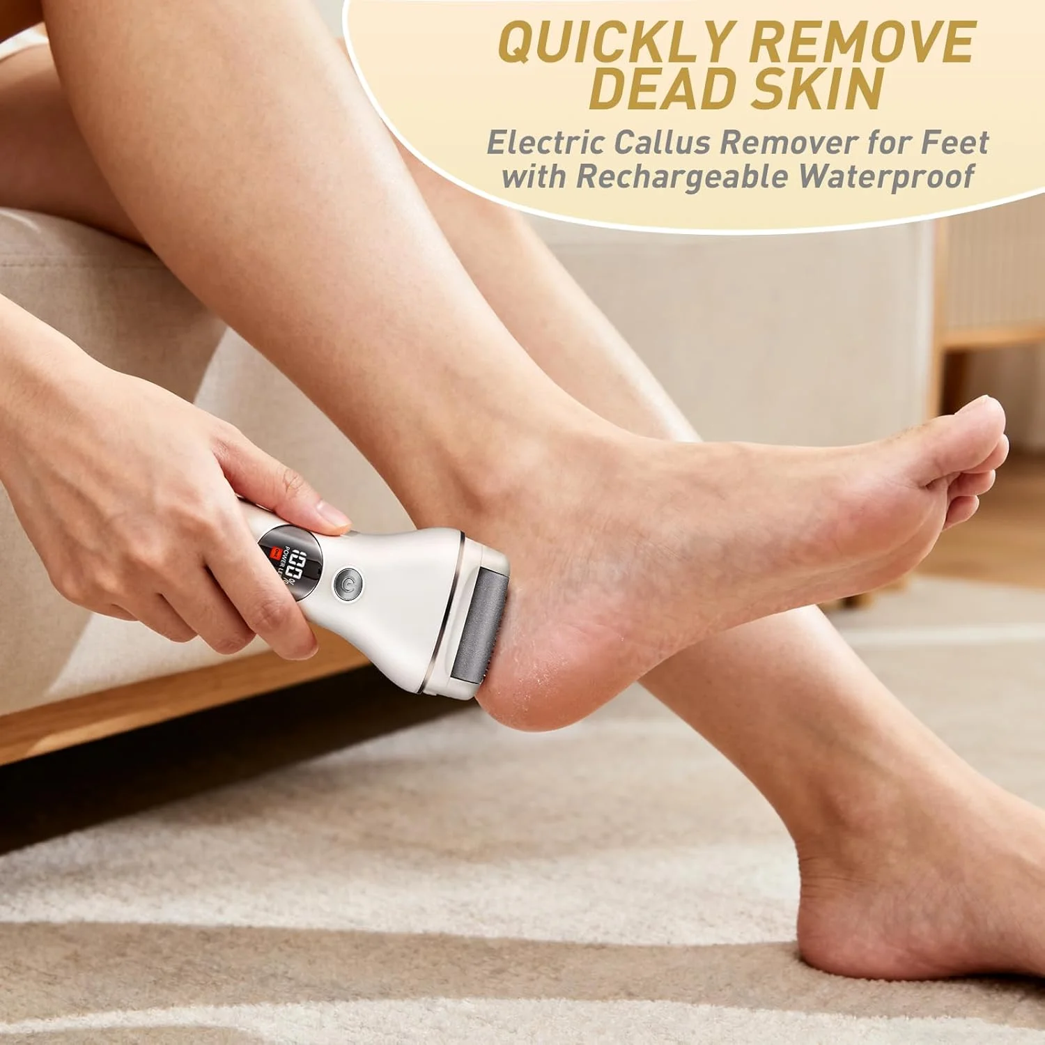 سوهان برقی پا، دستگاه شارژی ضدآب از بین برنده پینه پا با 3 غلتک، 2 سرعت و نمایشگر باتری، ابزار حرفه ای پدیکور برای پوست های خشک، ترک خورده و مرده