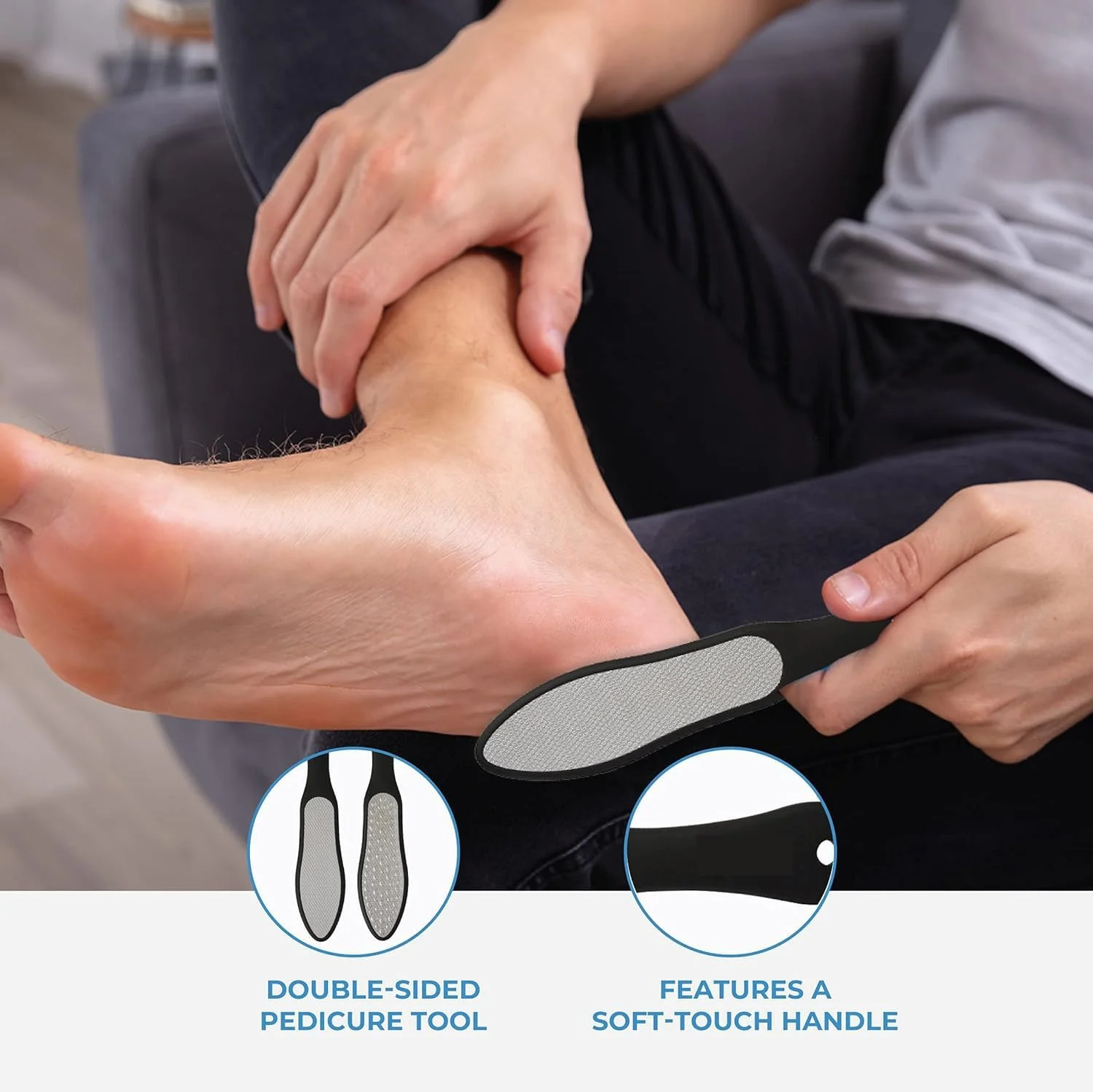 سوهان پا دو طرفه حرفه ای استیل ضد زنگ، لایه بردار پینه پا، لایه بردار پوست مرده، ابزار پدیکور پا برای آقایان و بانوان، از بین برنده پینه (مشکی)