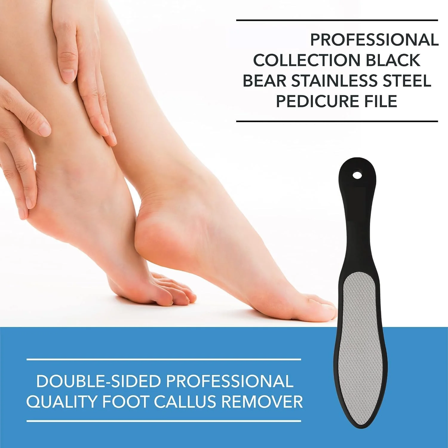 سوهان پا دو طرفه حرفه ای استیل ضد زنگ، لایه بردار پینه پا، لایه بردار پوست مرده، ابزار پدیکور پا برای آقایان و بانوان، از بین برنده پینه (مشکی)