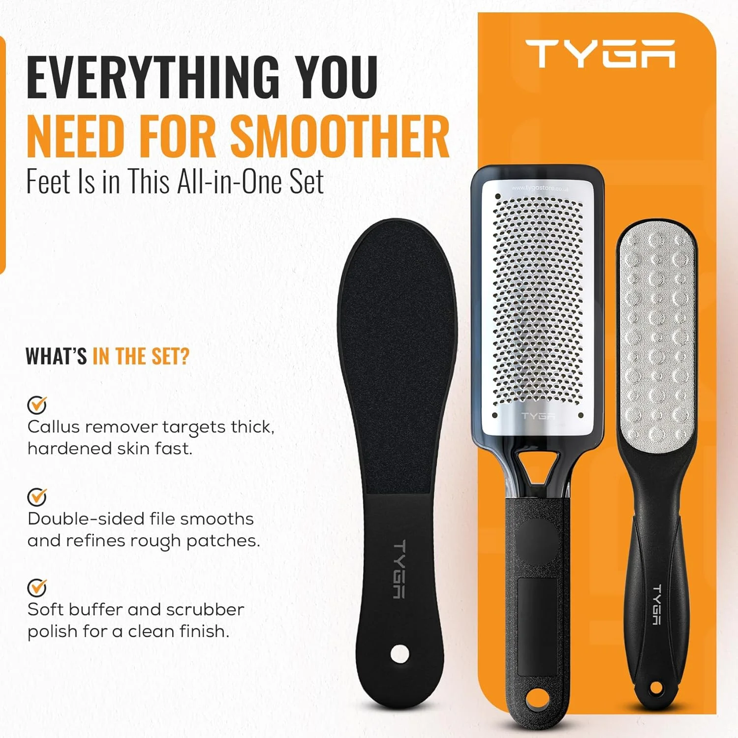 سوهان پدیکور تیگا، ست سوهان و اسکرابر دو طرفه - از بین برنده پینه برای حذف پوست مرده، پوست سخت ترک خورده، زبر، اسکرابر نرم، قابل استفاده خشک و مرطوب