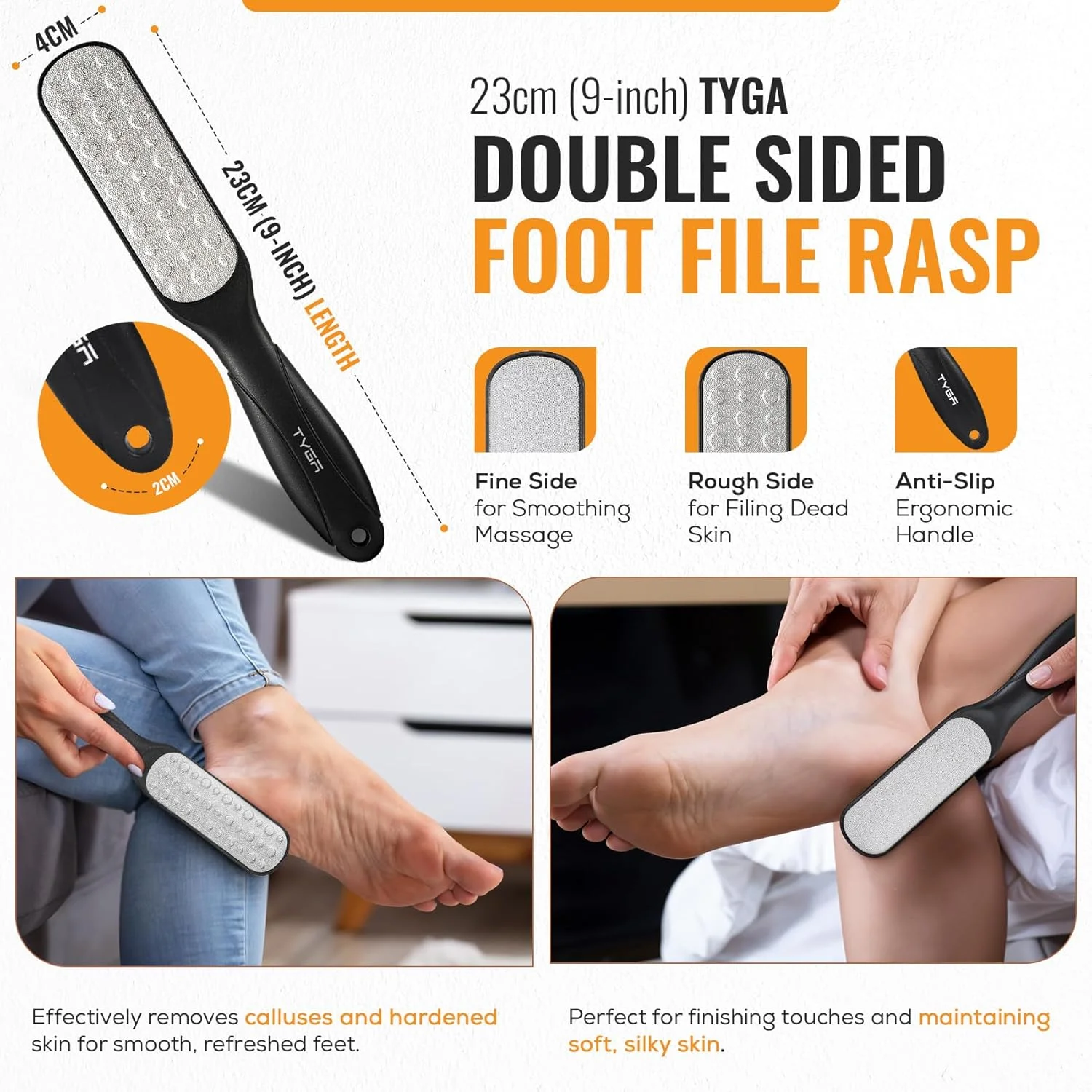 سوهان پدیکور تیگا، ست سوهان و اسکرابر دو طرفه - از بین برنده پینه برای حذف پوست مرده، پوست سخت ترک خورده، زبر، اسکرابر نرم، قابل استفاده خشک و مرطوب