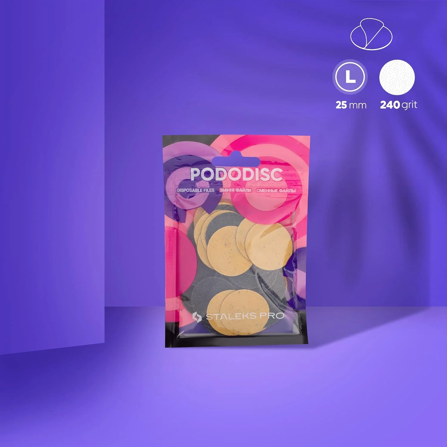 کاغذ سمباده یکبار مصرف استالکس برای پد سوهان برقی پا، ابزار سنگ زنی پدیکور، 50 عدد PRO L 240 GRIT PDF-25-240