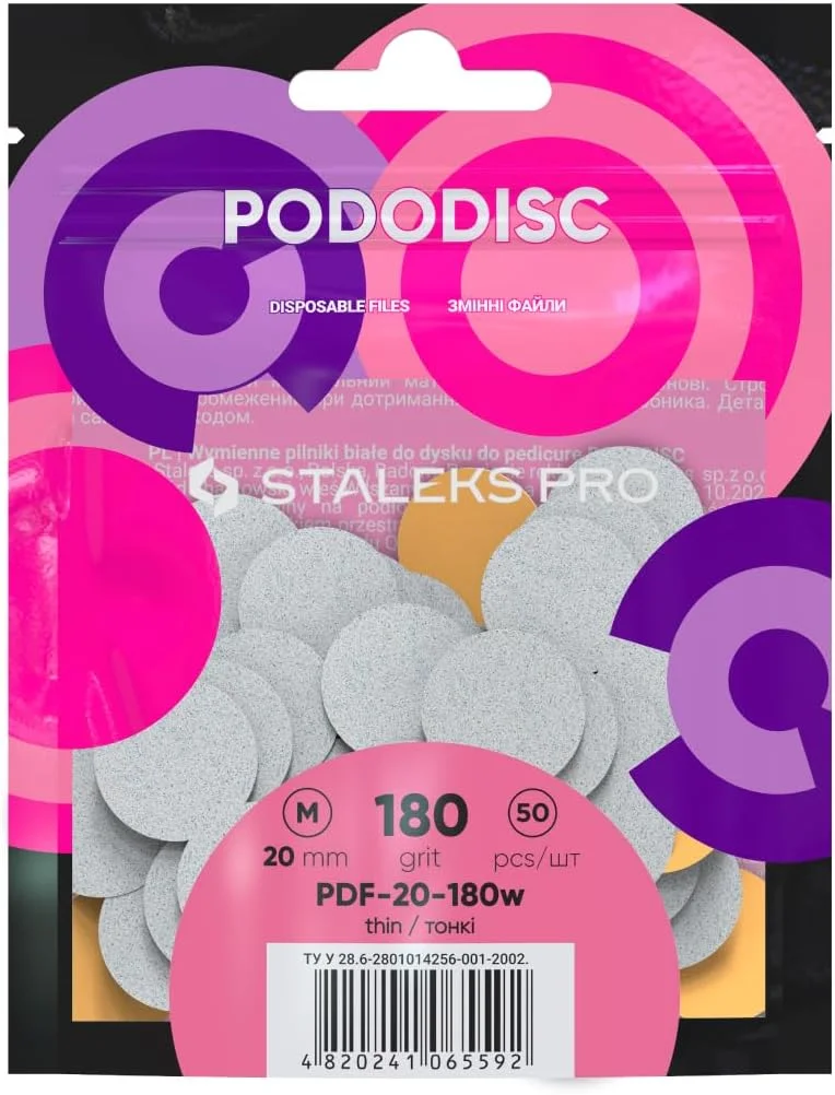 پدهای سمباده سفید استالکس برای دیسک پدیکور PODODISC STALEKS PRO M (50 عدد) درجه زبری 180