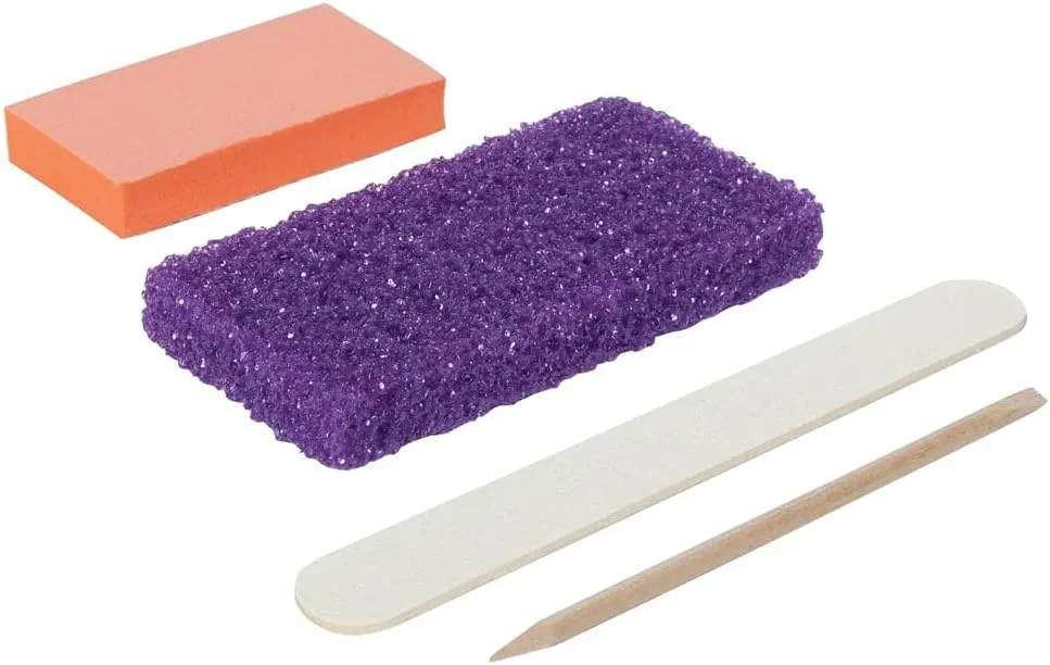 ست پدیکور 4 تکه ForPro، 100 عددی، مجموعه پدیکور بسته بندی شده به صورت جداگانه، پد سنگ پا بنفش، سوهان ناخن چوبی سفید درجه 80/100، بافر کوچک نارنجی درجه 80/100، چوب چوبی