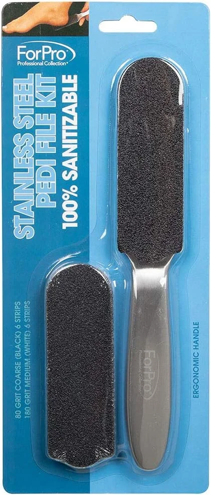 مجموعه حرفه ای فورپرو، سوهان پدیکور استیل ضد زنگ - سوهان پدیکور 100% بهداشتی برای پاشنه و پا - شامل شش نوار مشکی 80 گریت و شش نوار سفید 180 گریت - طول 8.5 اینچ مجموعه حرفه ای فورپرو، سوهان پدیکور استیل ضد زنگ - سوهان پدیکور 100% بهداشتی برای پاشنه و پا - شامل شش نوار مشکی 80 گریت و شش نوار سفید 180 گریت - طول 8.5 اینچ