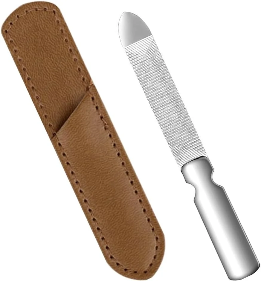 سوهان ناخن دو طرفه استیل ضد زنگ حرفه ای، سوهان ناخن بادوام و قابل استفاده مجدد با روکش چرمی اصل برای ناخن های طبیعی، مناسب برای سالن منزل یا مسافرت (1 عدد، کوچک) سوهان ناخن دو طرفه استیل ضد زنگ حرفه ای، سوهان ناخن بادوام و قابل استفاده مجدد با روکش چرمی اصل برای ناخن های طبیعی، مناسب برای سالن منزل یا مسافرت (1 عدد، کوچک)