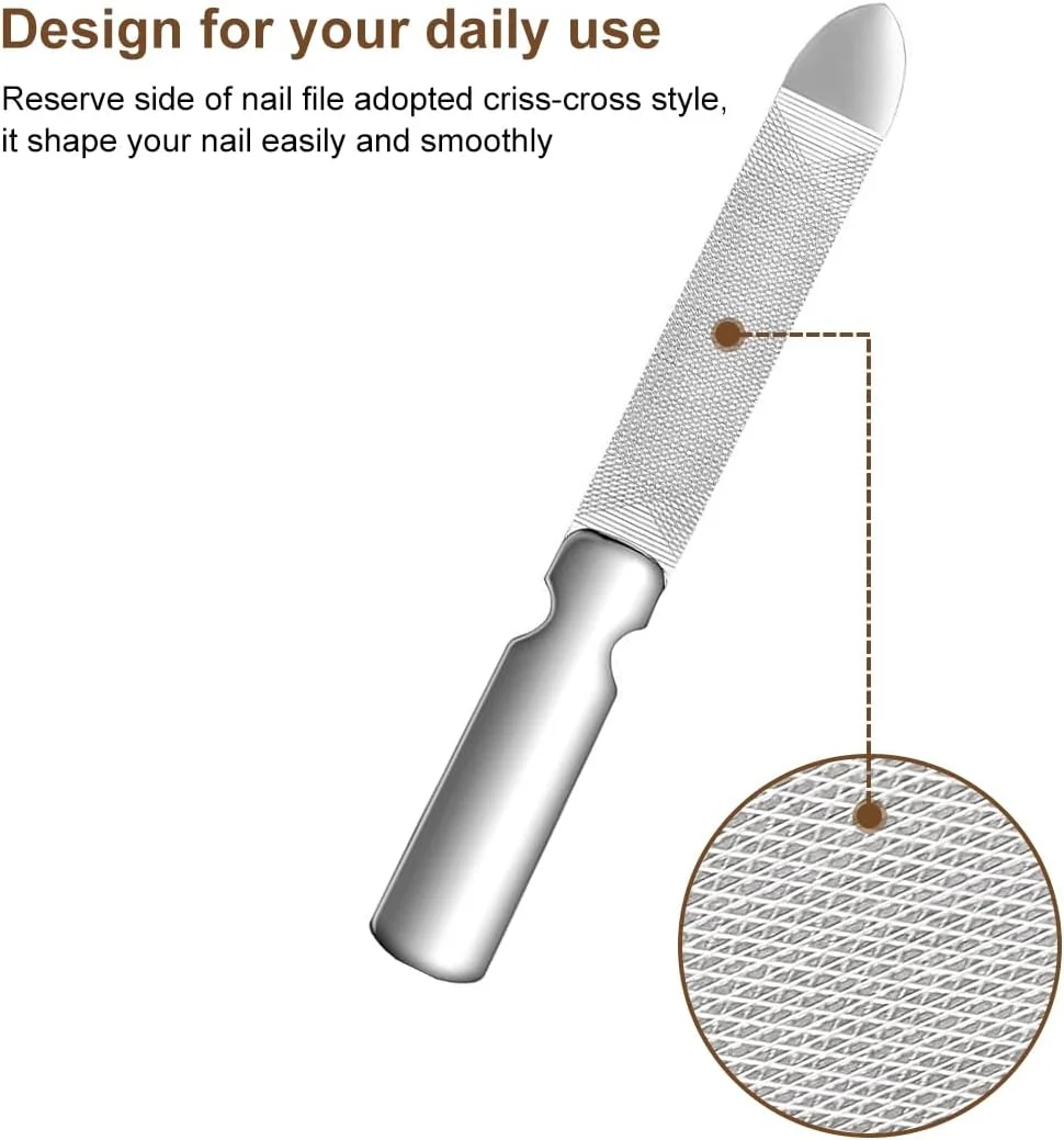 سوهان ناخن دو طرفه استیل ضد زنگ حرفه ای، سوهان ناخن بادوام و قابل استفاده مجدد با روکش چرمی اصل برای ناخن های طبیعی، مناسب برای سالن منزل یا مسافرت (1 عدد، کوچک)