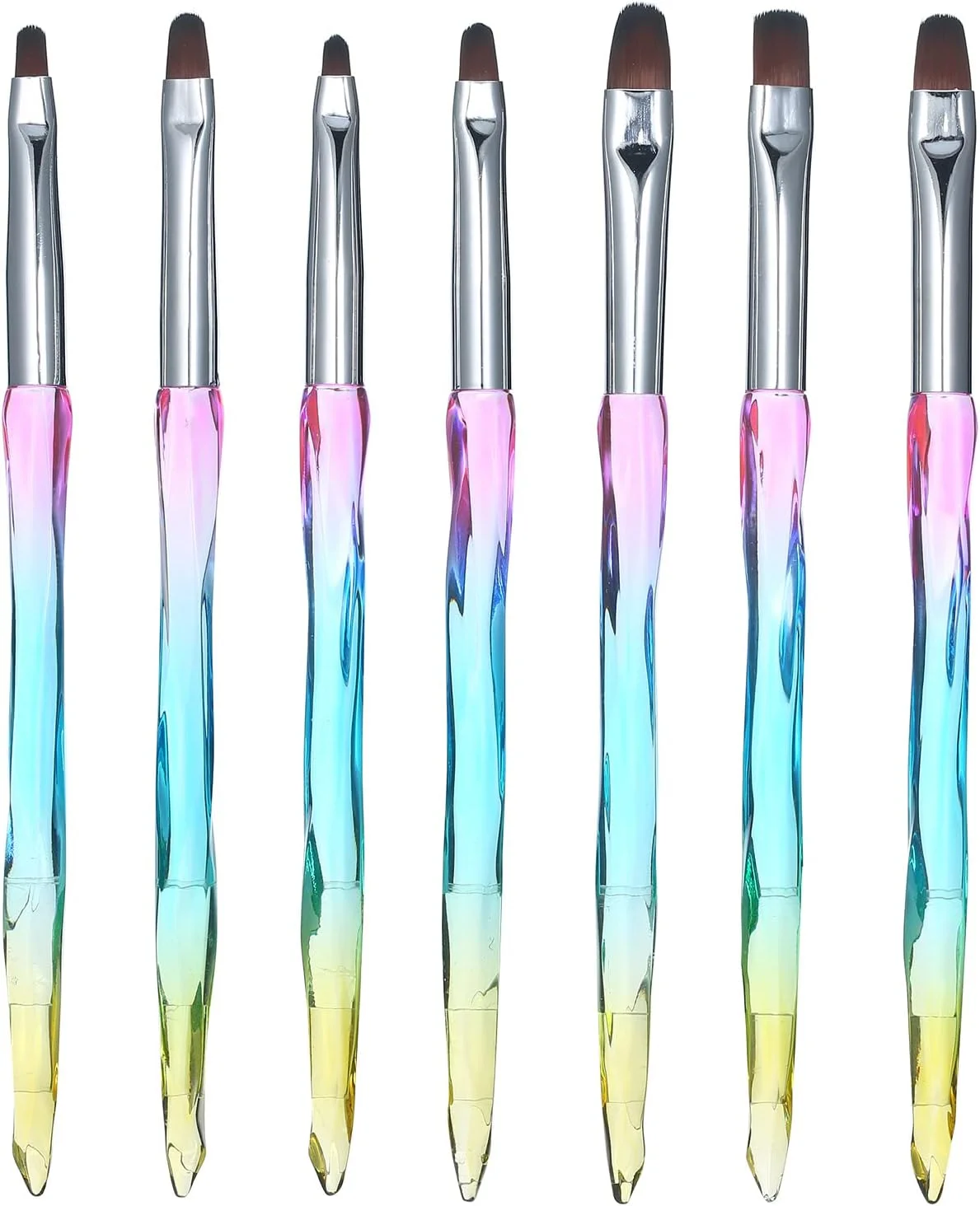 ست قلم موی طراحی ناخن حرفه ای 7 عددی هلِمی، دسته اکریلیک گرادیانی، قلم موی ژل یو وی، ابزار طراحی ناخن، کیت برس های مانیکور DIY