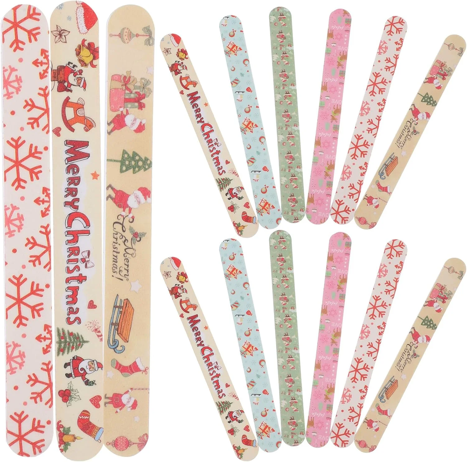 24 عدد سوهان ناخن کریسمس: سوهان دو طرفه EVA 18 سانتی متری برای ناخن ها، ابزار پولیش ناخن پا، ابزار مانیکور برای سالن منزل، طرح تصادفی (طرح تصادفی)