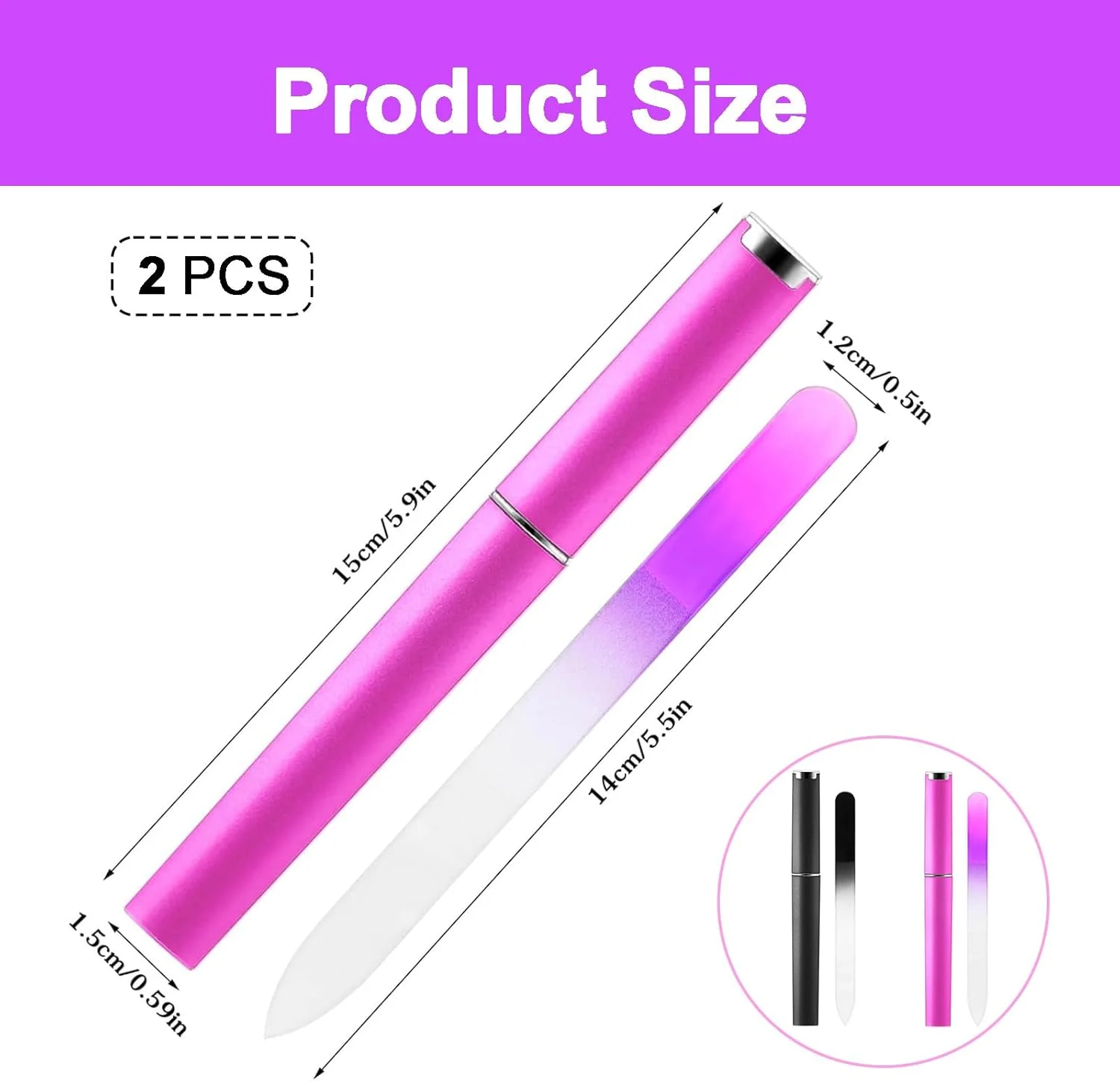 دو عدد سوهان ناخن شیشه ای با جعبه، سوهان ناخن شیشه ای، سوهان ناخن کریستالی حرفه ای، ابزار مانیکور پدیکور سوهان ناخن شیشه ای برای ناخن های طبیعی هدیه