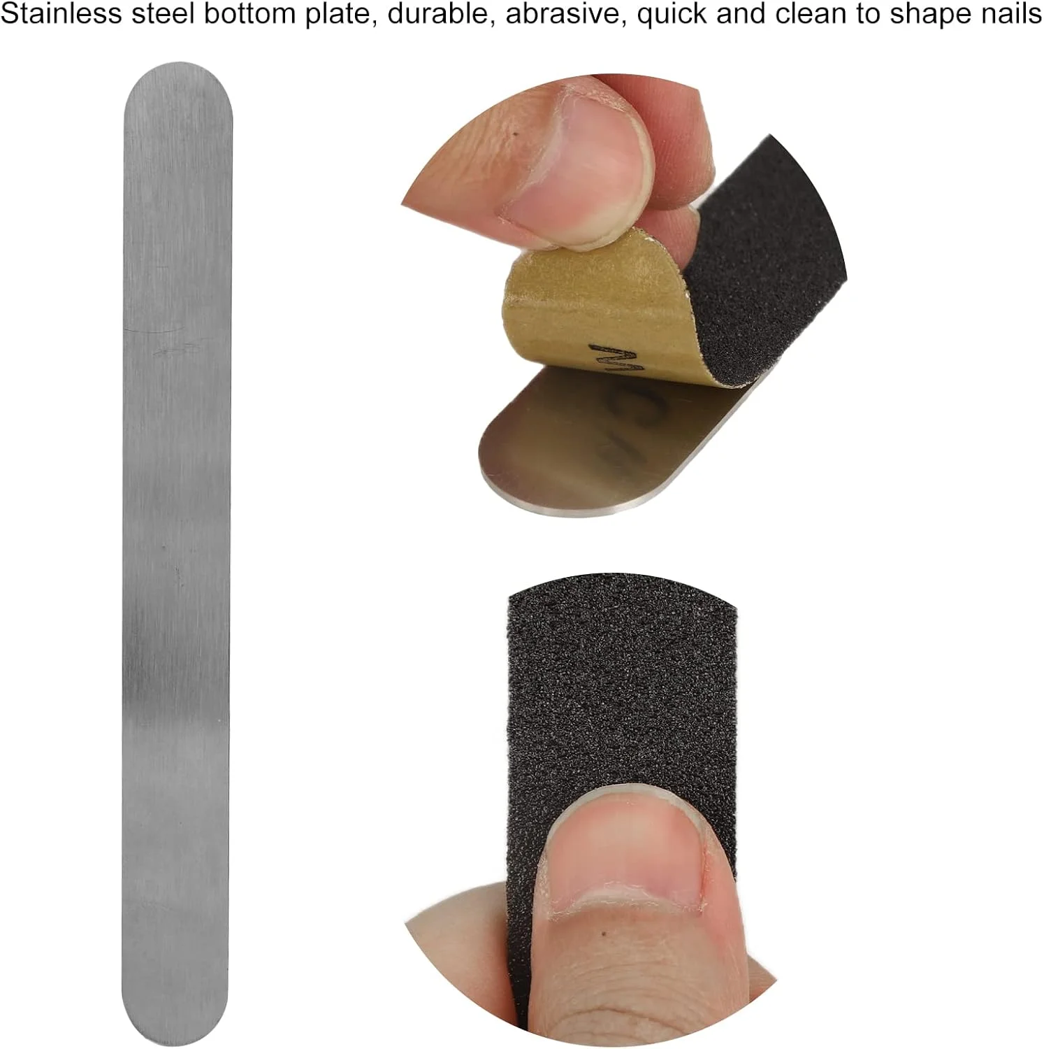 سوهان ناخن چندبار مصرف، سوهان ناخن استیل ضد زنگ با صفحه پایه استیل ضد زنگ چندبار مصرف، کیت نوار سوهان ناخن جایگزین 100 عددی برای شکل دادن به هنر ناخن، #811