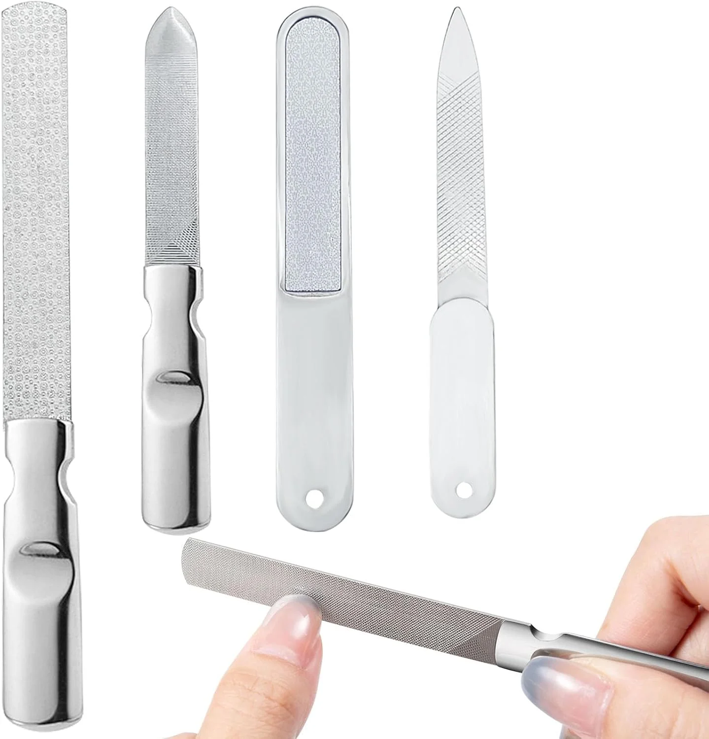 ست ۴ عددی سوهان ناخن حرفه ای، سوهان ناخن دو طرفه با دسته ضد لغزش، سوهان ناخن فلزی حرفه ای، ابزار مانیکور قابل استفاده مجدد برای استفاده در منزل، سالن و مسافرت