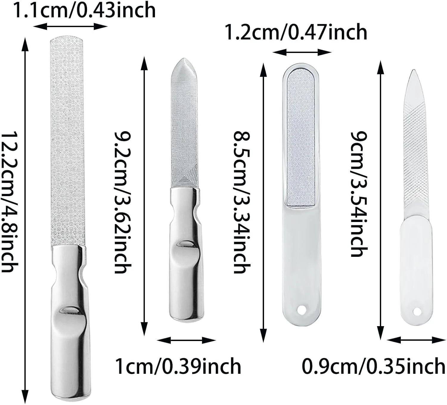 ست ۴ عددی سوهان ناخن حرفه ای، سوهان ناخن دو طرفه با دسته ضد لغزش، سوهان ناخن فلزی حرفه ای، ابزار مانیکور قابل استفاده مجدد برای استفاده در منزل، سالن و مسافرت