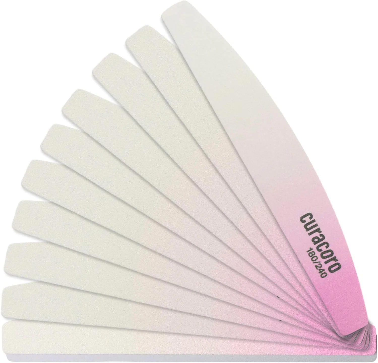 سوهان ناخن 10 عددی Curacoro - سوهان ناخن هلالی حرفه ای دو طرفه (دانه بندی 180/240)، سوهان ناخن و بافر قابل شستشو، صاف و شکل دهنده ناخن ها، ابزار پرداخت مانیکور و پدیکور