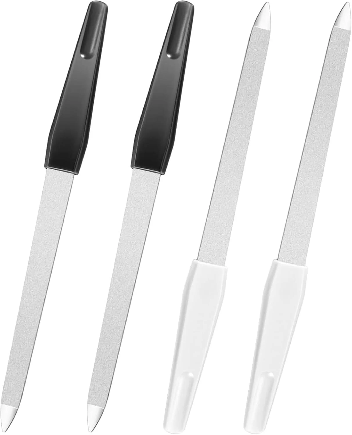 سوهان ناخن فلزی شوکسیا، 4 عددی، حرفه ای، دو طرفه، دسته ضد لغزش، سوهان ناخن برای ناخن های طبیعی، بانوان، استفاده در منزل و سالن، سفید و مشکی