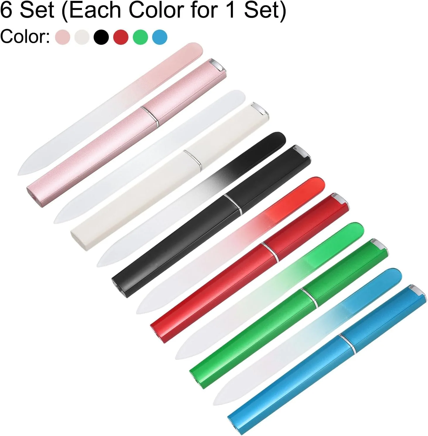 سوهان ناخن شیشه ای 6 عددی، دو طرفه، گریت 280، مناسب مانیکور حرفه ای، سوهان ناخن کریستالی با جعبه، برای ناخن های طبیعی، پولیش و براق کننده، 6 رنگ