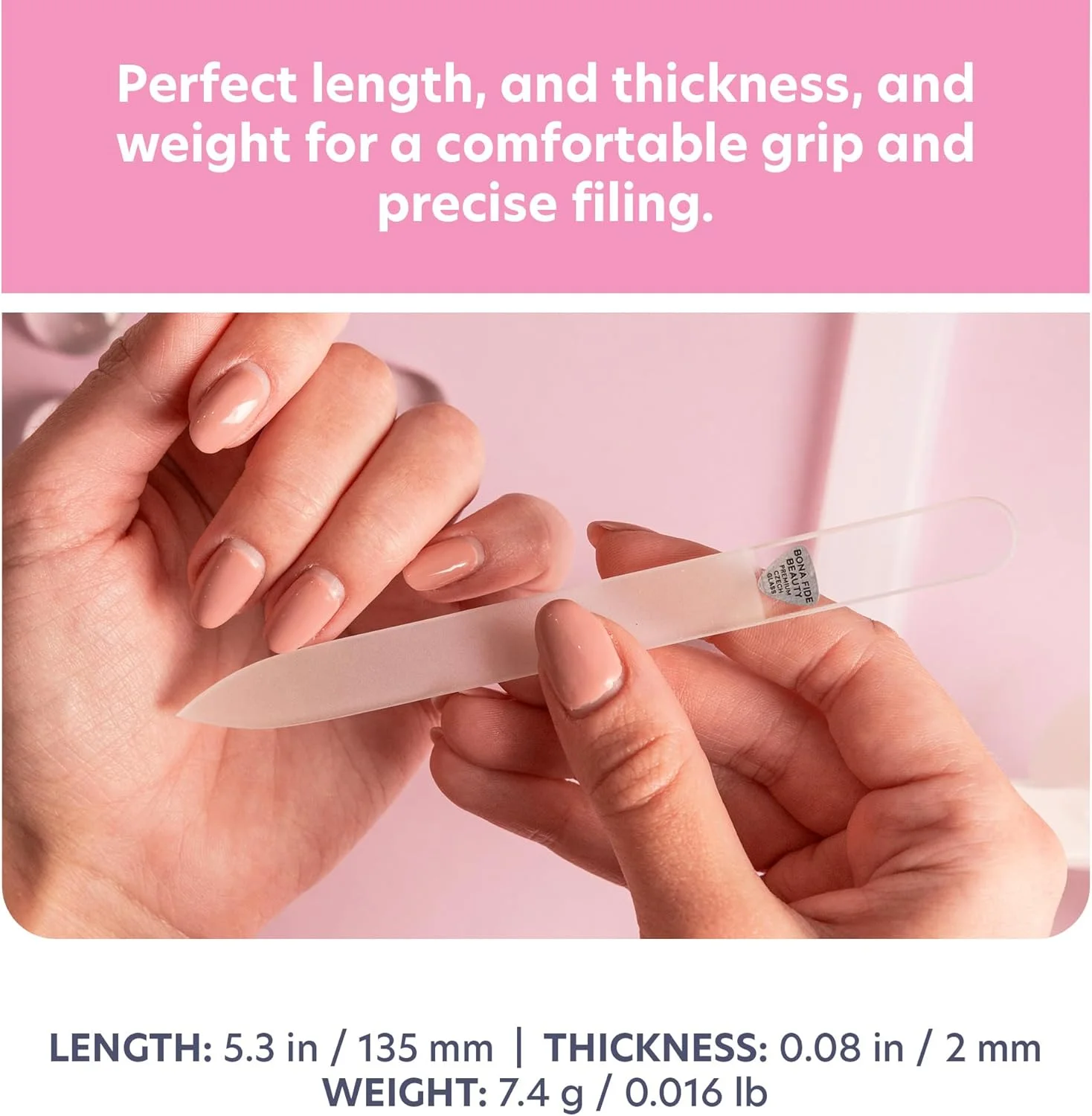 سوهان ناخن شیشه ای چک Bona Fide Beauty (رنگ شفاف) - سوهان ناخن کریستالی برای ناخن های طبیعی با جعبه سخت شفاف، هدیه برای خانم ها