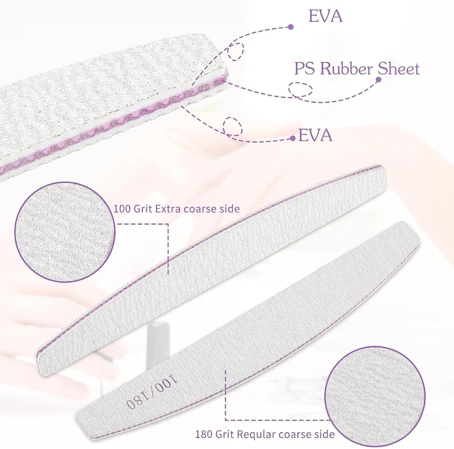 بسته 15 عددی سوهان ناخن حرفه ای با درجه زبری 100/180 برای ناخن های اکریلیک و طبیعی، دو طرفه قابل شستشو، مناسب برای استفاده در منزل و سالن های آرایشی، ابزار پرداخت ناخن و مناسب برای نظافت حیوانات خانگی