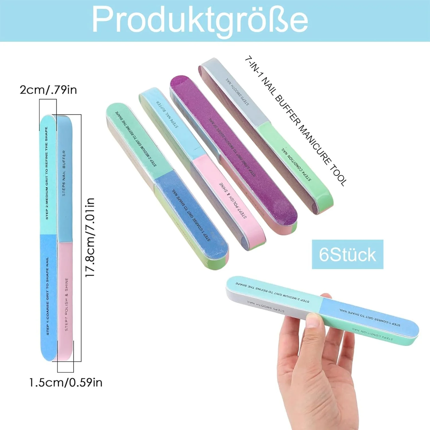 بسته 6 عددی سوهان پولیش ناخن، مناسب ناخن های طبیعی، سوهان ناخن، بافر ناخن چند بعدی، سوهان پولیش چند منظوره، سوهان پولیش رنگی، مناسب برای مصارف خانگی و سالن های ناخن
