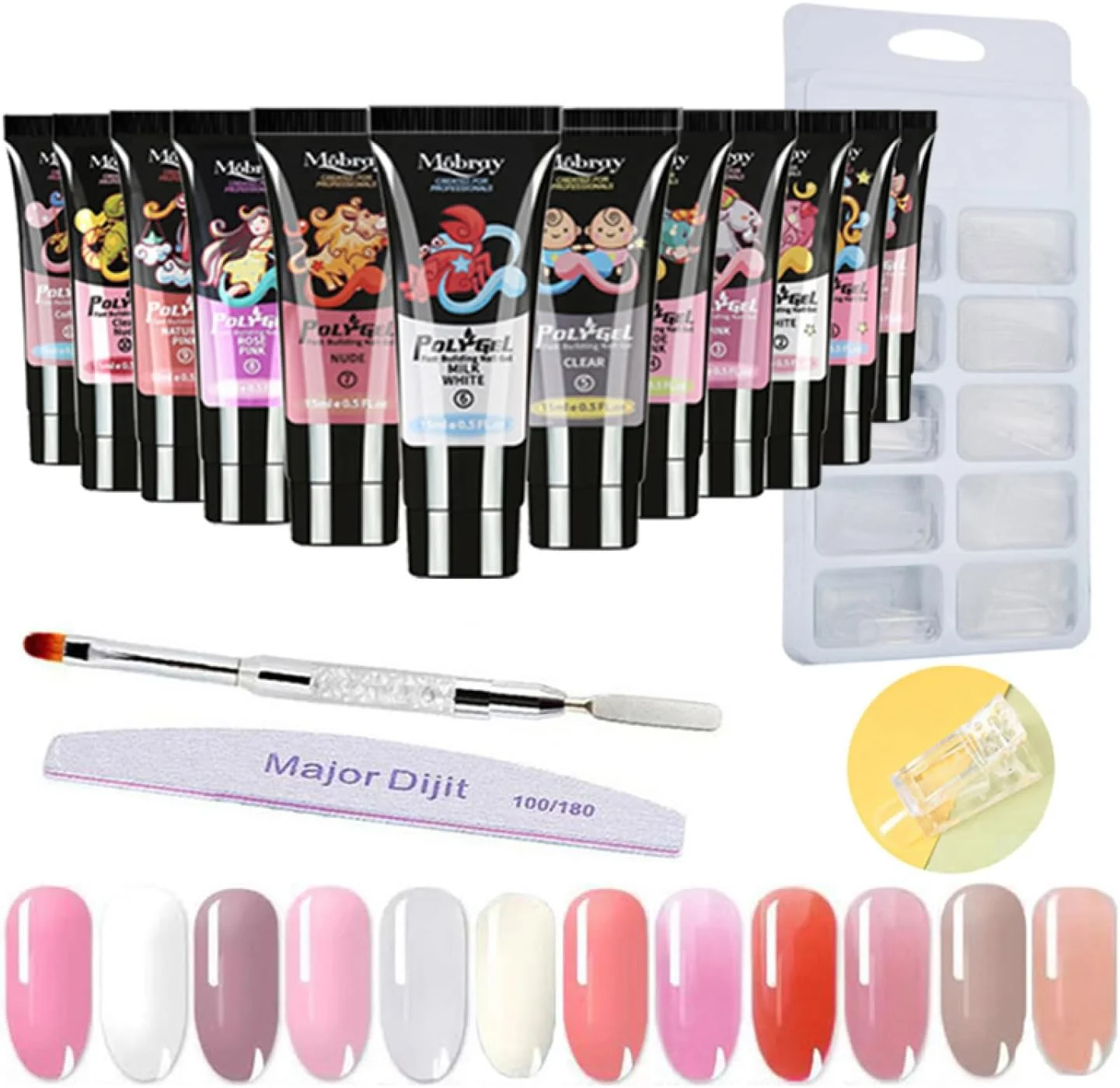 ژل کاشت ناخن لایموس، خشک‌شونده سریع با نور، ژل اکستنشن چند رنگ، ست 15 میلی‌لیتری