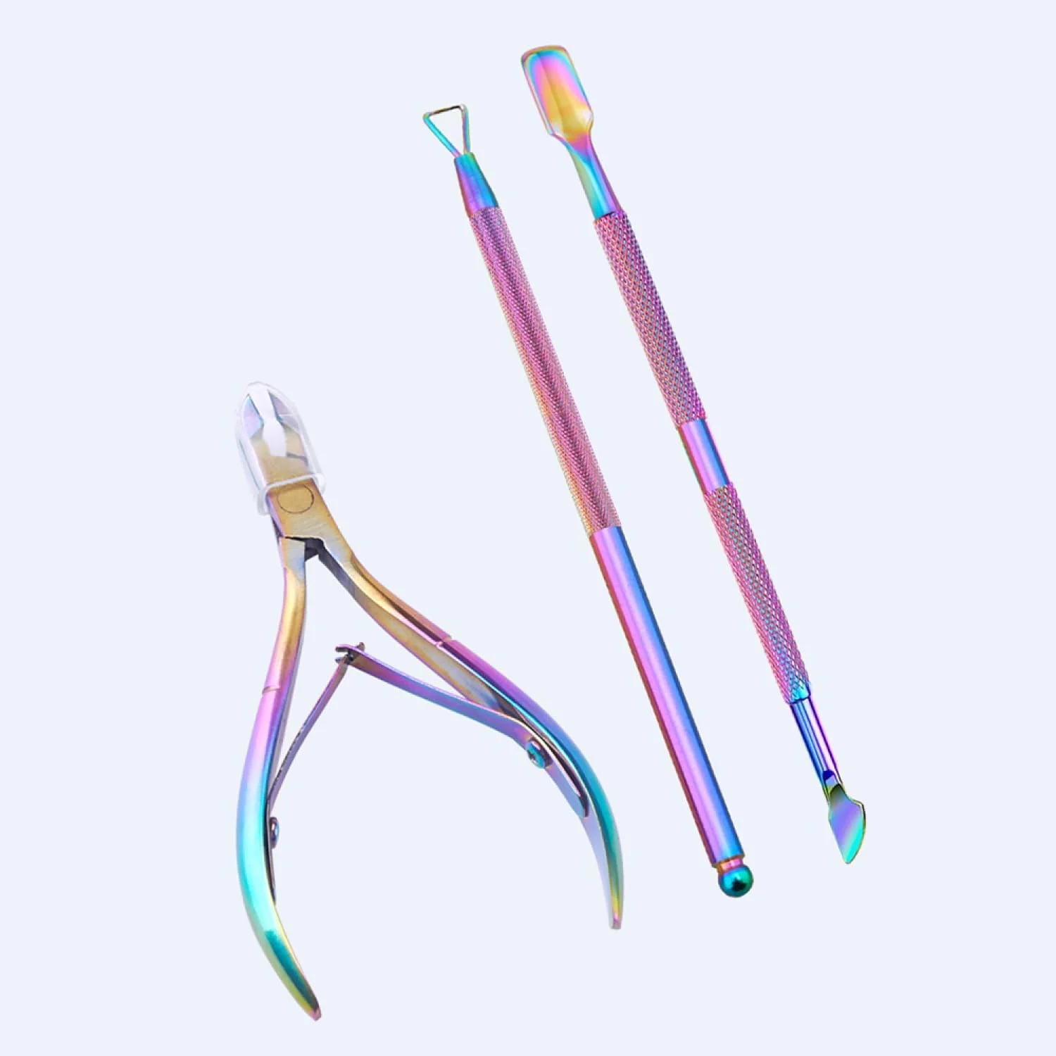 لابیموس، از بین برنده پوست های مرده اطراف ناخن، ابزار مانیکور و پدیکور حرفه ای از جنس استیل ضد زنگ، شامل عقب زننده و قیچی برای ناخن های دست و پا