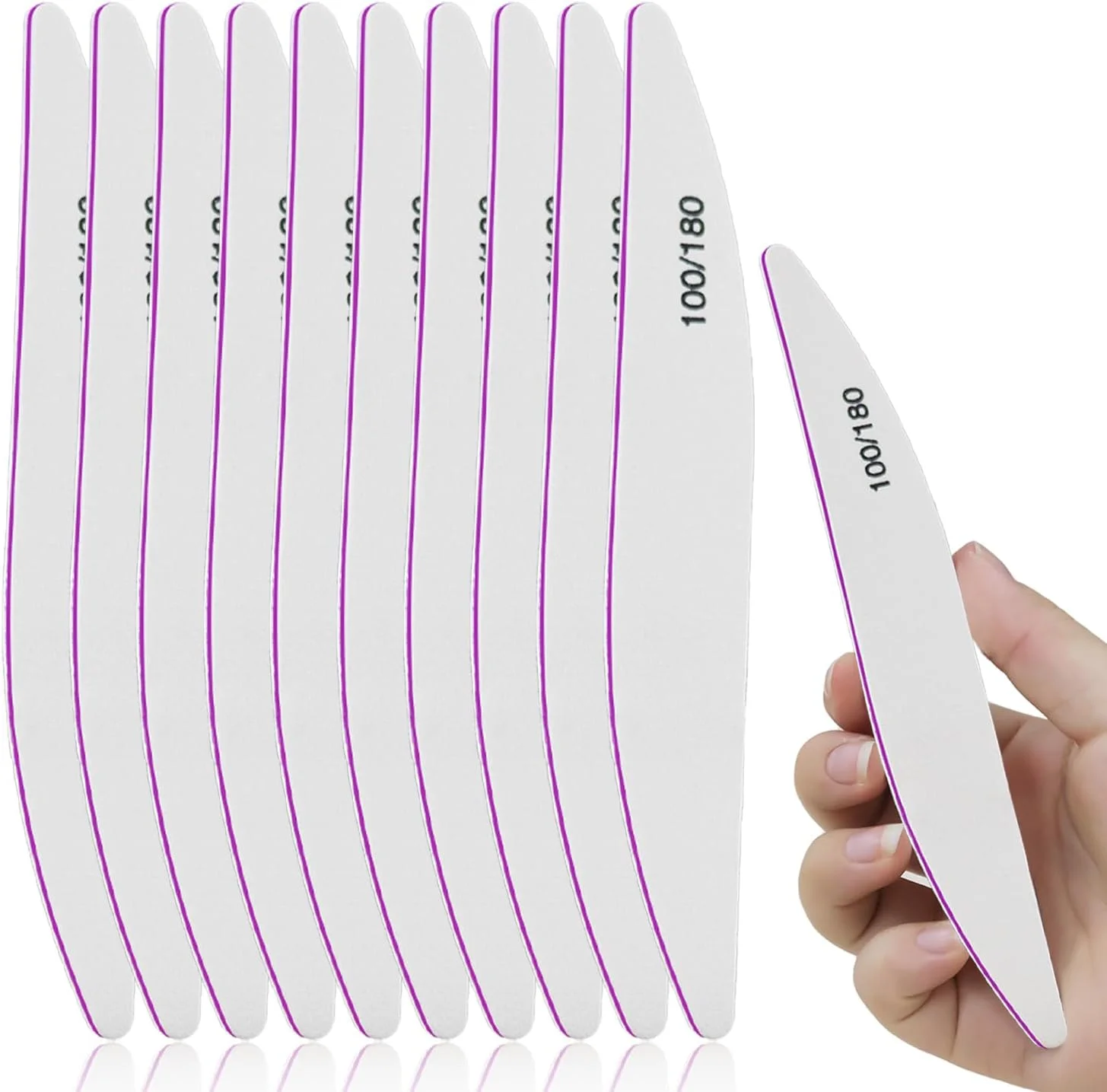 ست ۱۰ عددی سوهان ناخن دو طرفه با درجه زبری ۱۰۰/۱۸۰ مناسب برای ناخن های طبیعی و مصنوعی، ابزار حرفه ای برای شکل دادن و درخشان کردن ناخن در سالن و منزل