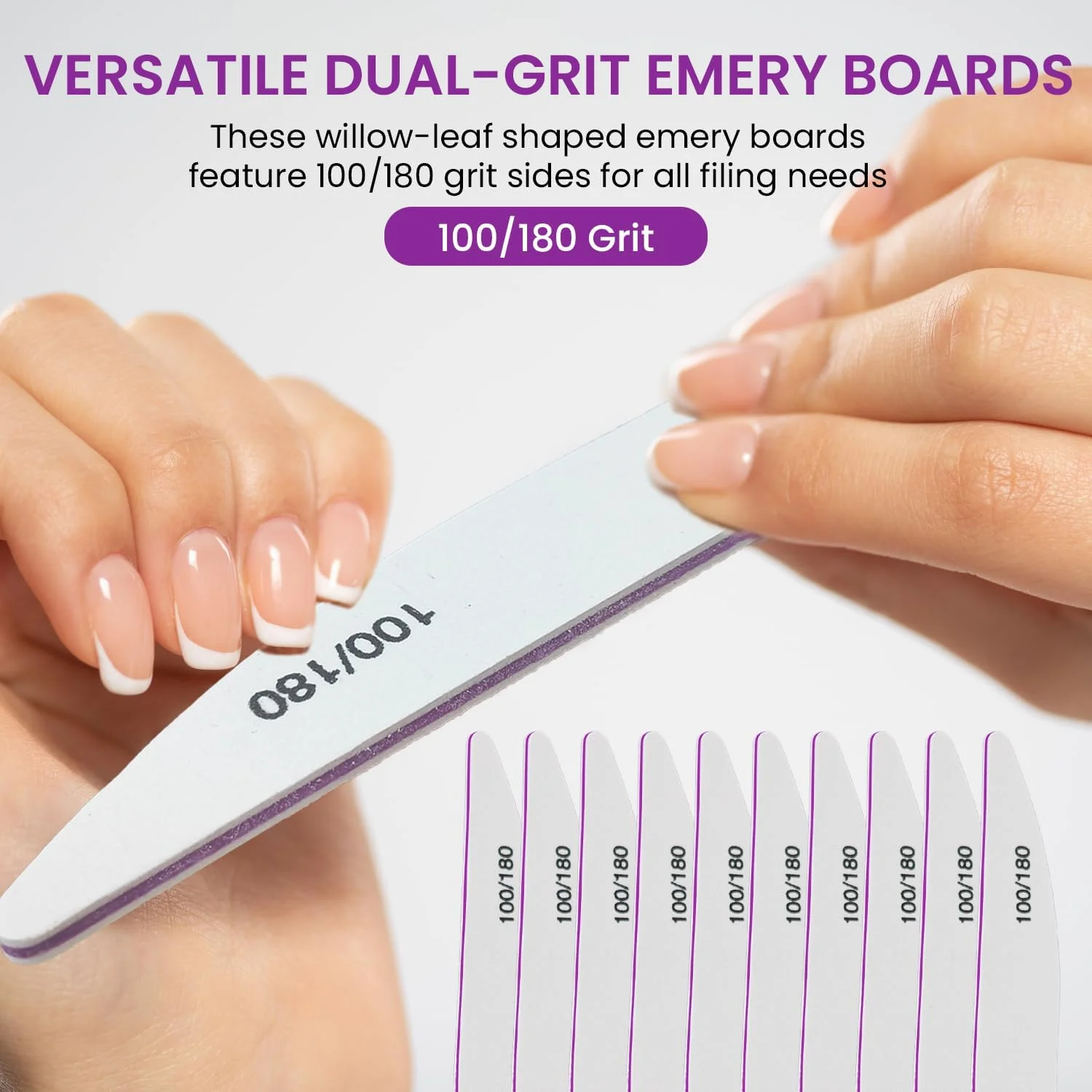 ست ۱۰ عددی سوهان ناخن دو طرفه با درجه زبری ۱۰۰/۱۸۰ مناسب برای ناخن های طبیعی و مصنوعی، ابزار حرفه ای برای شکل دادن و درخشان کردن ناخن در سالن و منزل