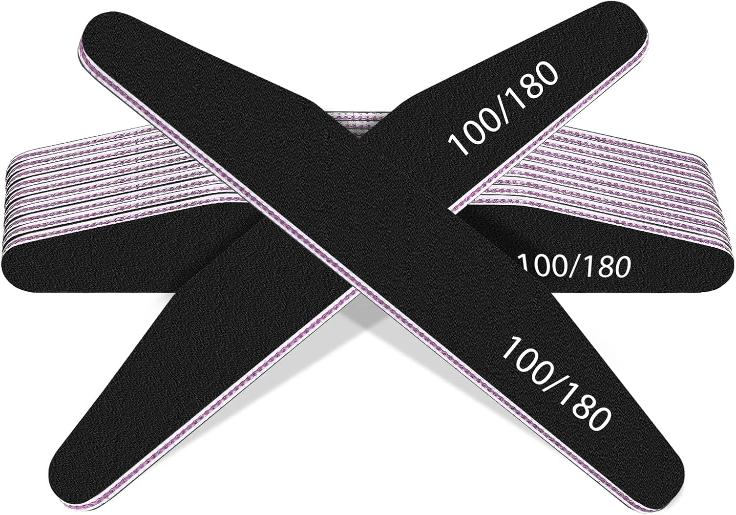 ۱۲ عدد سوهان ناخن، سمباده دو طرفه با درجه زبری ۱۰۰/۱۸۰، ابزار سوهان ناخن حرفه ای قابل شستشو برای استفاده در منزل و سالن (مشکی)