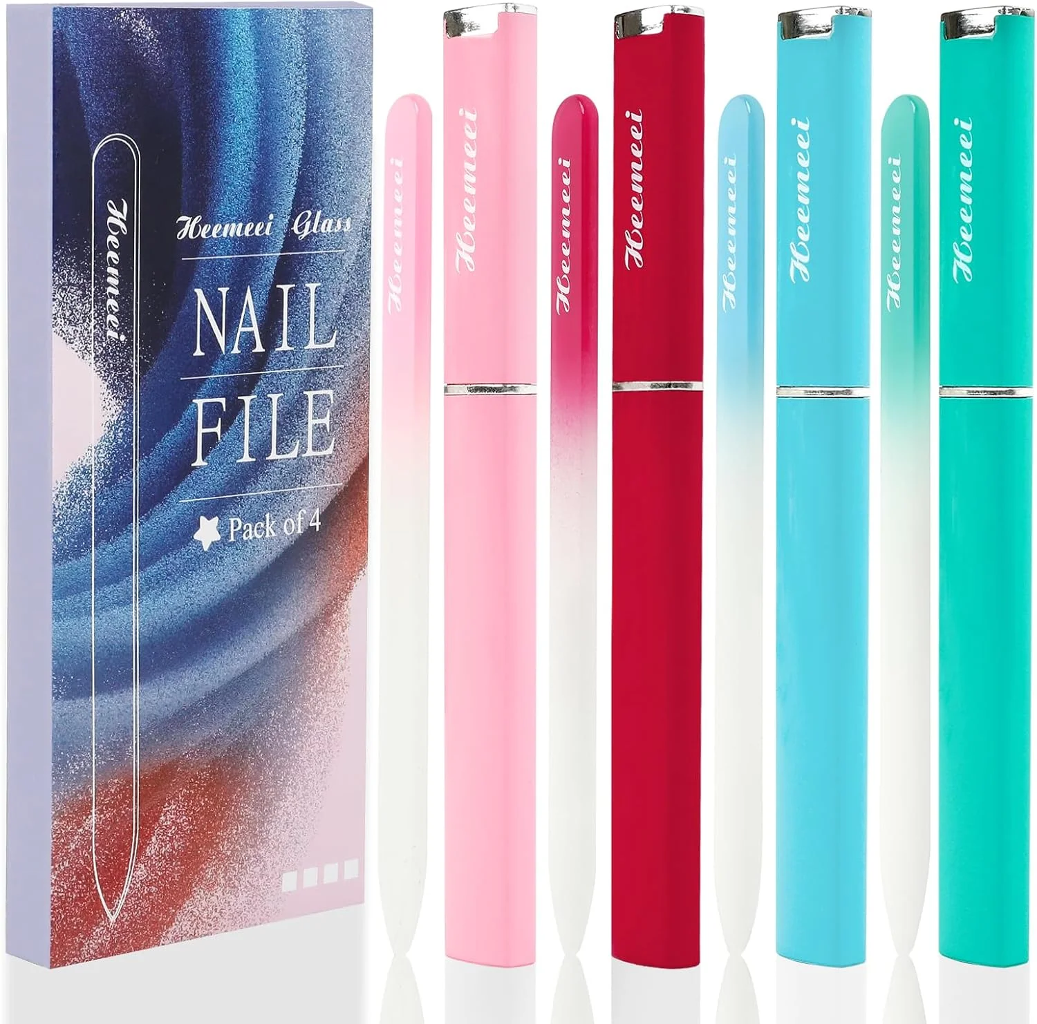 ست ۴ عددی سوهان ناخن شیشه ای دو طرفه با جعبه، سوهان ناخن شیشه ای برای ناخن های طبیعی، سوهان ناخن کریستالی، سوهان ناخن انگشت برای پدیکور ناخن های زنانه