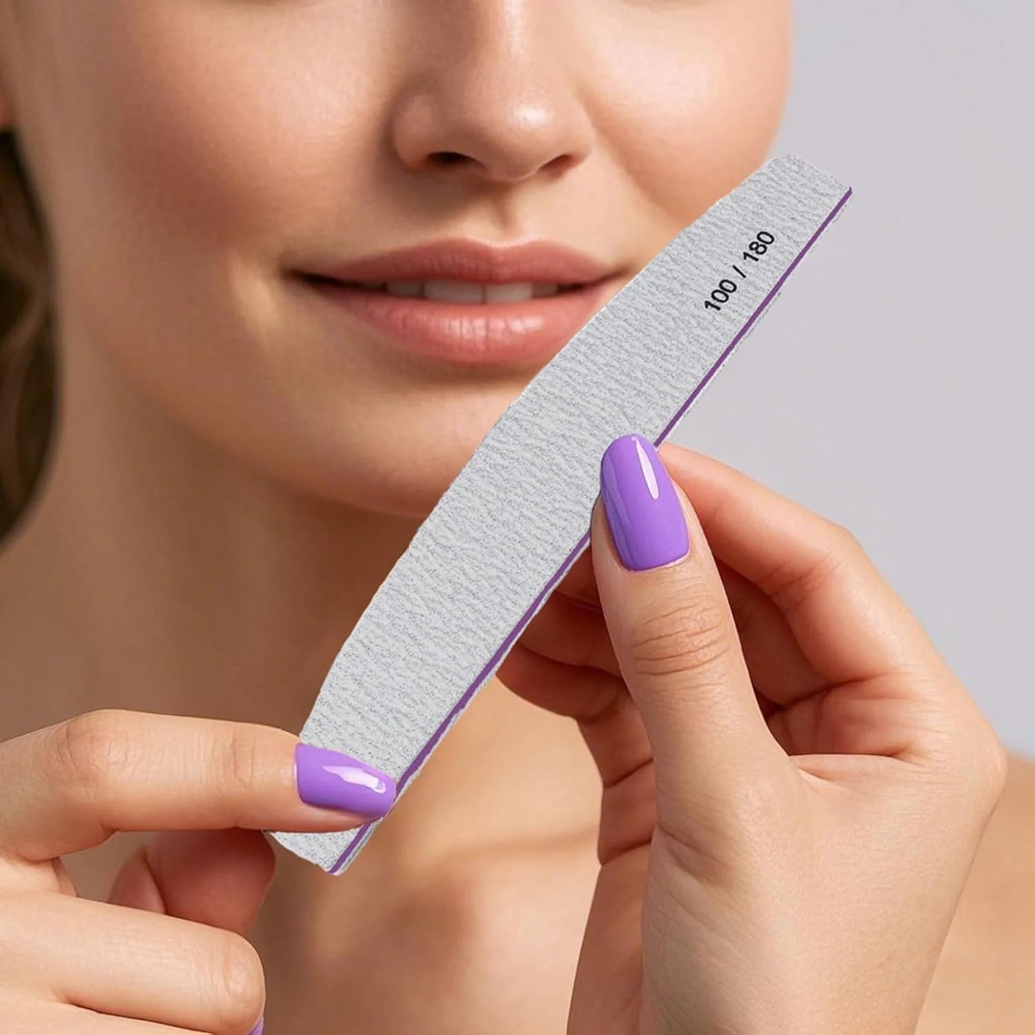 بسته 10 عددی سوهان ناخن دو طرفه حرفه ای، قابل استفاده مجدد برای ناخن های طبیعی، ژلی و اکریلیک با دسته ارگونومیک برای مانیکور (نیمه ماه، F)