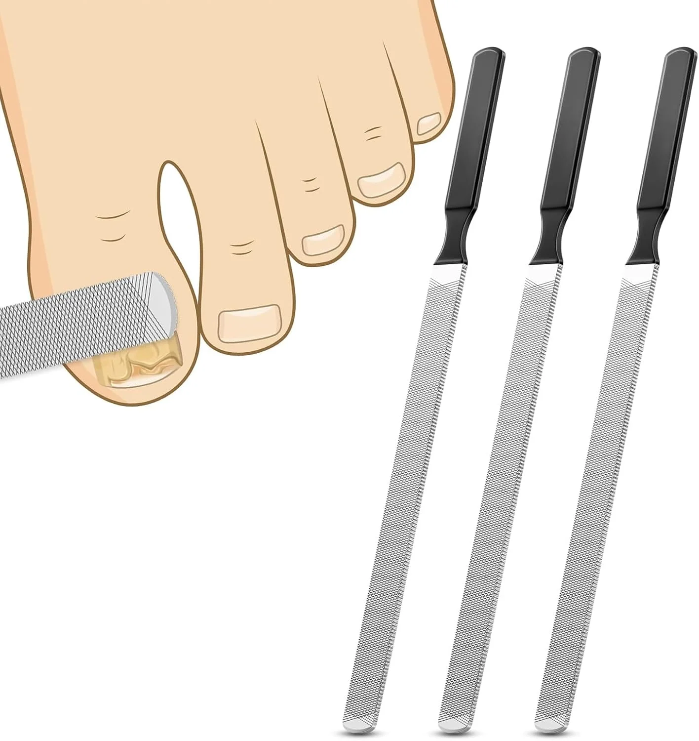 ۳ عدد سوهان ناخن بلند حرفه ای استیل ضد زنگ برای ناخن های ضخیم، سوهان ناخن پا برای آقایان و بانوان، سطح سوهان دو طرفه ۱۲ سانتی متری، ابزار مراقبت از ناخن بادوام و کارآمد