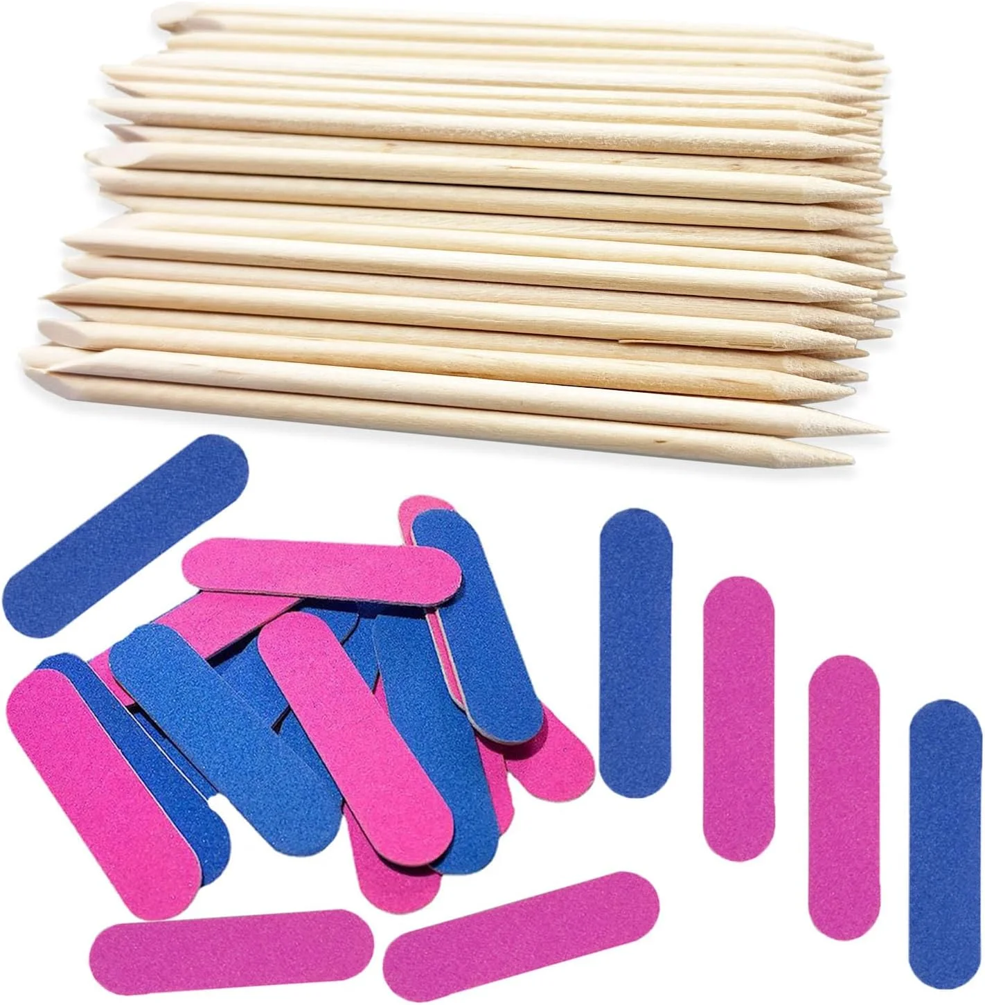 مجموعه 200 عددی سوهان ناخن - 100 عدد سوهان ناخن کوچک بافر دو طرفه، 100 عدد چوب مراقبت از ناخن چوب پرتقال، چوب مانیکور و پدیکور کوتیکول برای ناخن انگشت، چوب تمیز کننده کوتیکول