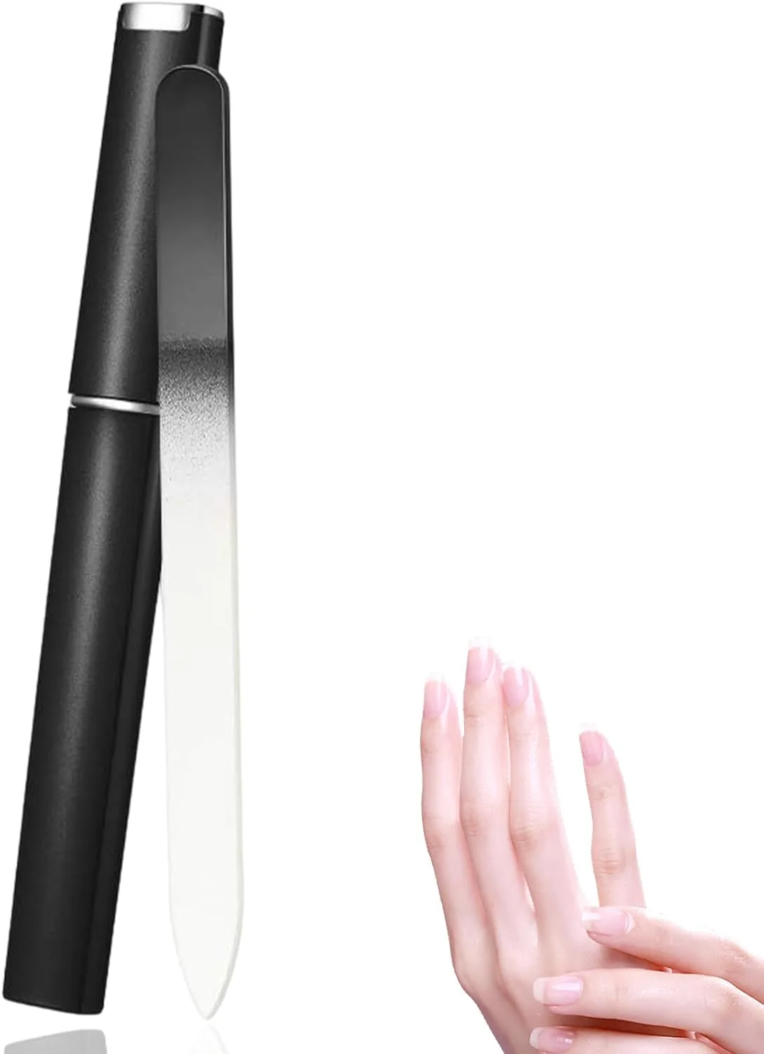 سوهان ناخن شیشه ای، سوهان ناخن شیشه ای دو طرفه، حالت دهی حرفه ای ناخن های طبیعی و طراحی ناخن، شامل جعبه محافظ، مناسب برای مانیکور در خانه یا مسافرت