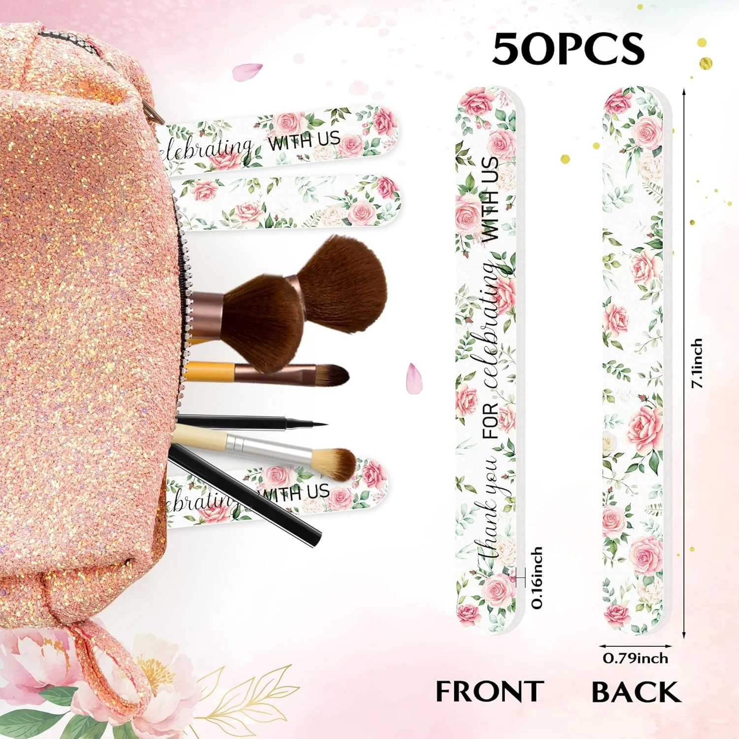 ست 50 عددی سوهان ناخن طرح گل برای گیفت عروسی، مهمانی و مانیکور