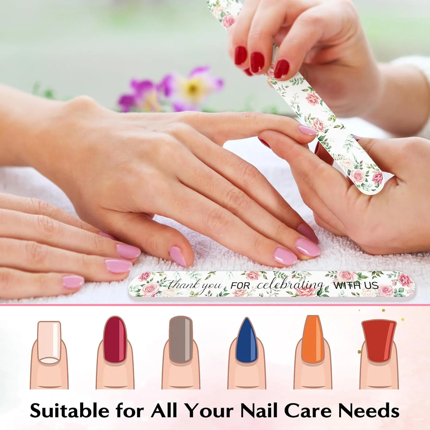 ست 50 عددی سوهان ناخن طرح گل برای گیفت عروسی، مهمانی و مانیکور