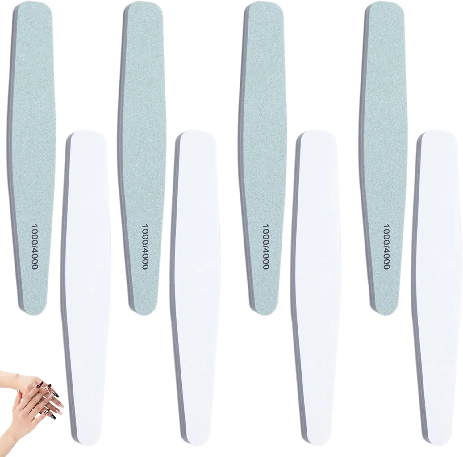 بلاک پولیش ناخن حرفه ای با درجه زبری 1000/4000، سوهان ناخن برای صاف و صیقلی کردن، ابزار مانیکور، سنگ زنی ظریف، درخشش براق (8 عدد)