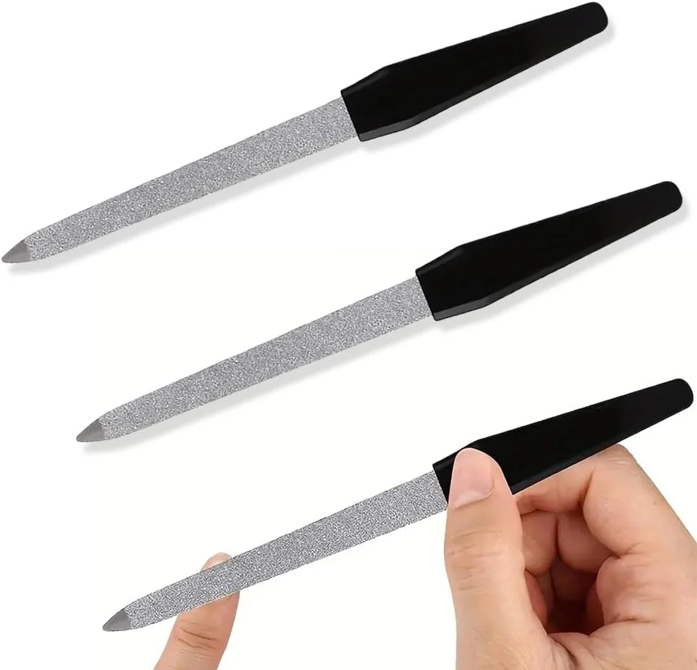 ۳ عدد سوهان ناخن مشکی استیل ضد زنگ، ابزار حرفه ای دو طرفه مانیکور، با طول ۱۷ سانتی متر