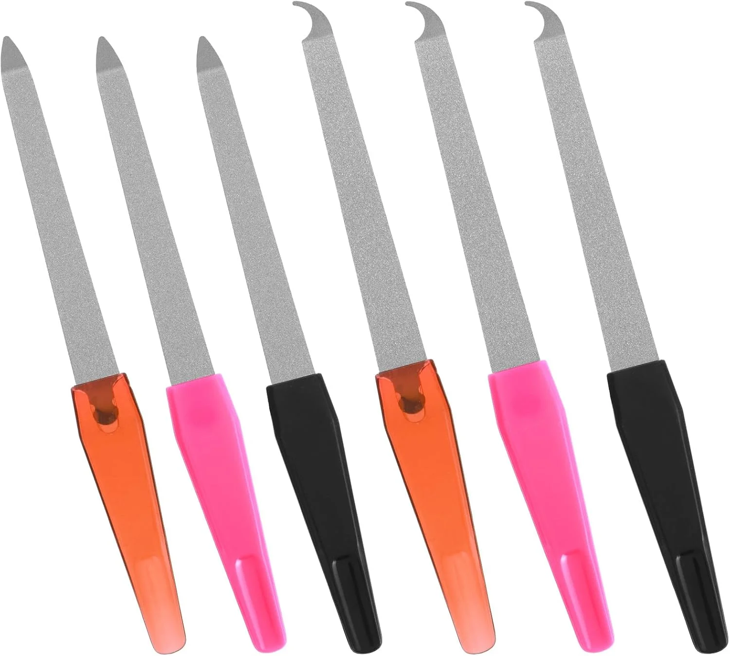 ست 6 عددی سوهان ناخن الماسه، سوهان ناخن فلزی با نوک تیز، سوهان ناخن استیل ضد زنگ برای ناخن های طبیعی، ابزار مانیکور پدیکور دو طرفه برای استفاده در سالن و منزل