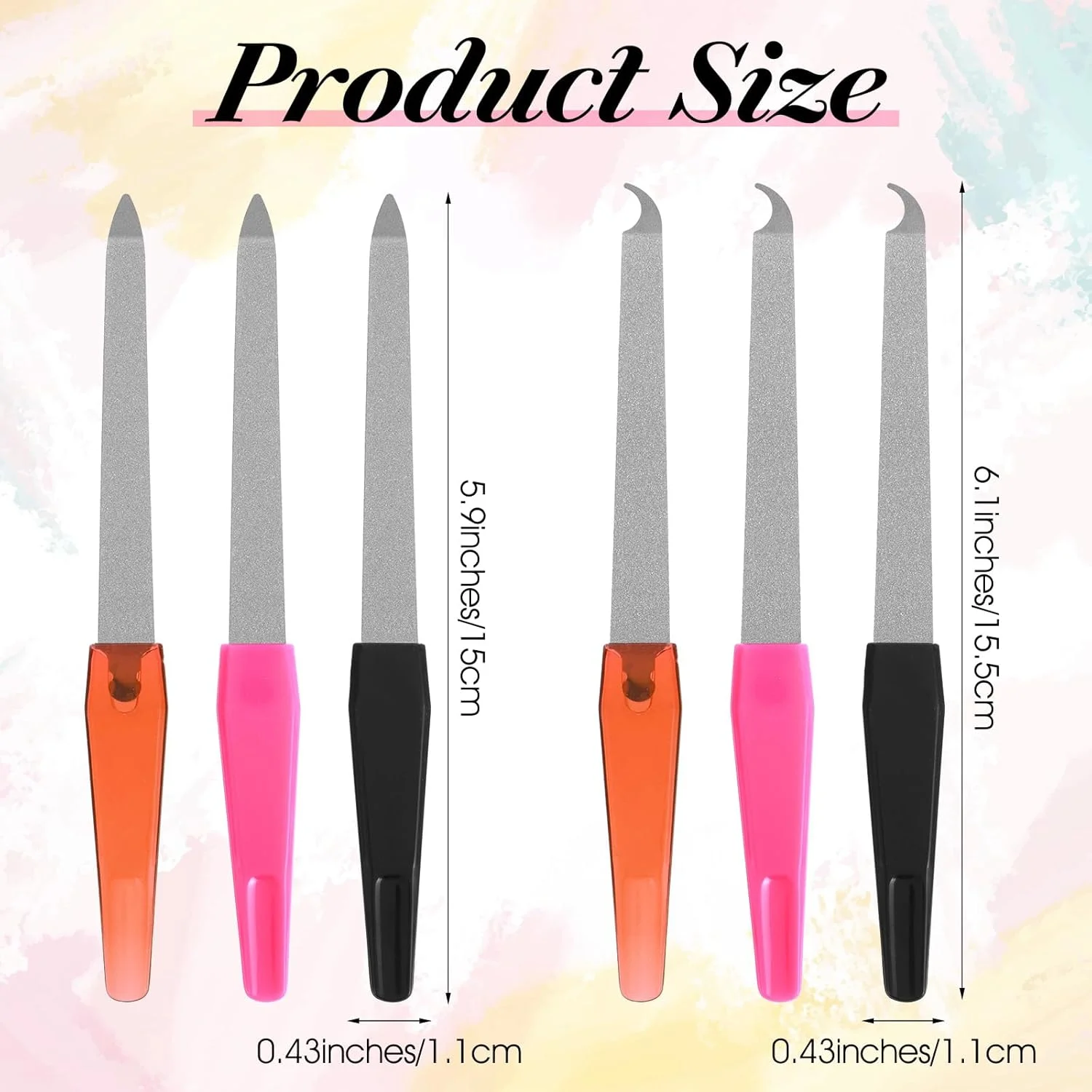 ست 6 عددی سوهان ناخن الماسه، سوهان ناخن فلزی با نوک تیز، سوهان ناخن استیل ضد زنگ برای ناخن های طبیعی، ابزار مانیکور پدیکور دو طرفه برای استفاده در سالن و منزل