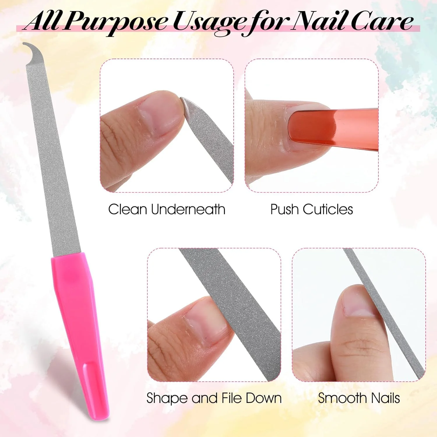 ست 6 عددی سوهان ناخن الماسه، سوهان ناخن فلزی با نوک تیز، سوهان ناخن استیل ضد زنگ برای ناخن های طبیعی، ابزار مانیکور پدیکور دو طرفه برای استفاده در سالن و منزل