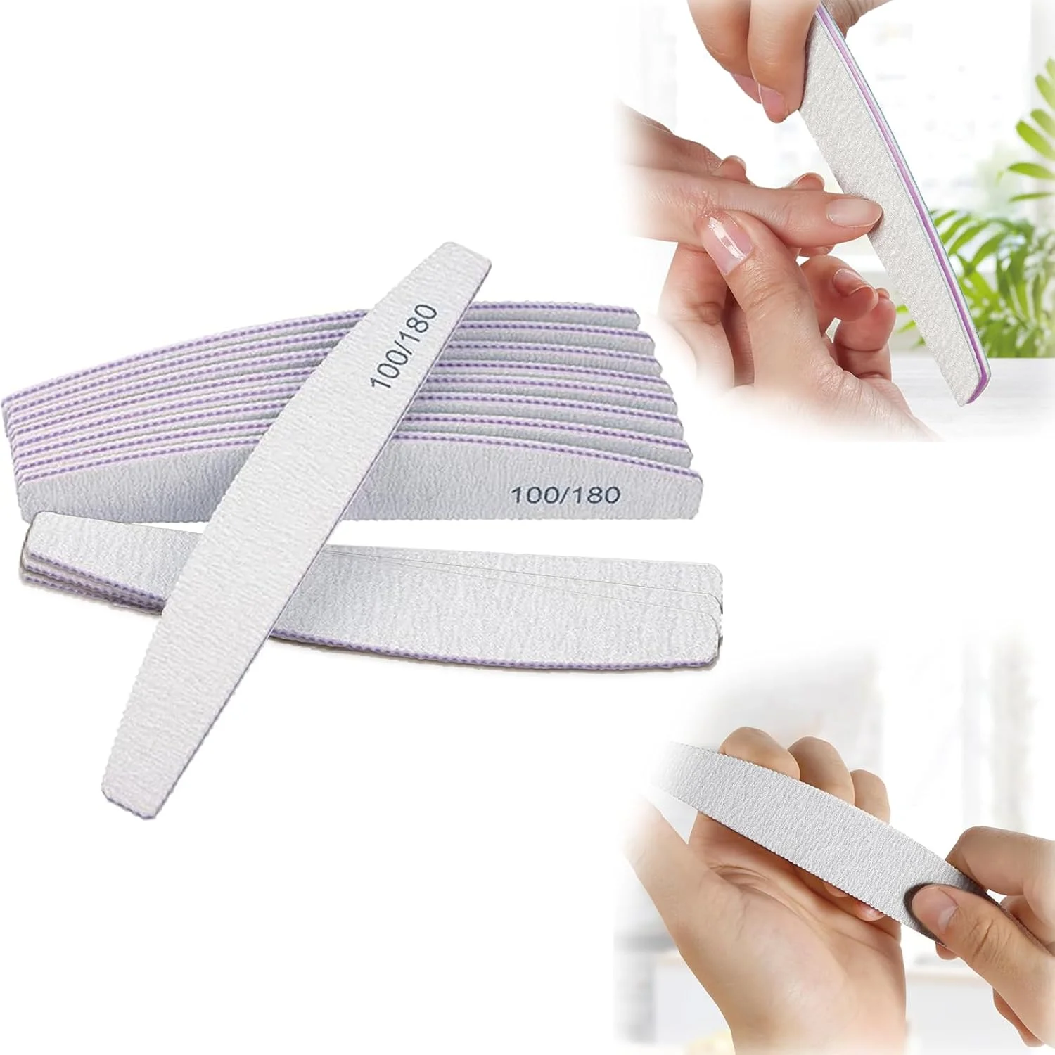 ۱۲ عدد سوهان ناخن بادوام دو طرفه با درجه زبری ۱۰۰/۱۸۰ برای فرم دادن و صاف کردن ناخن