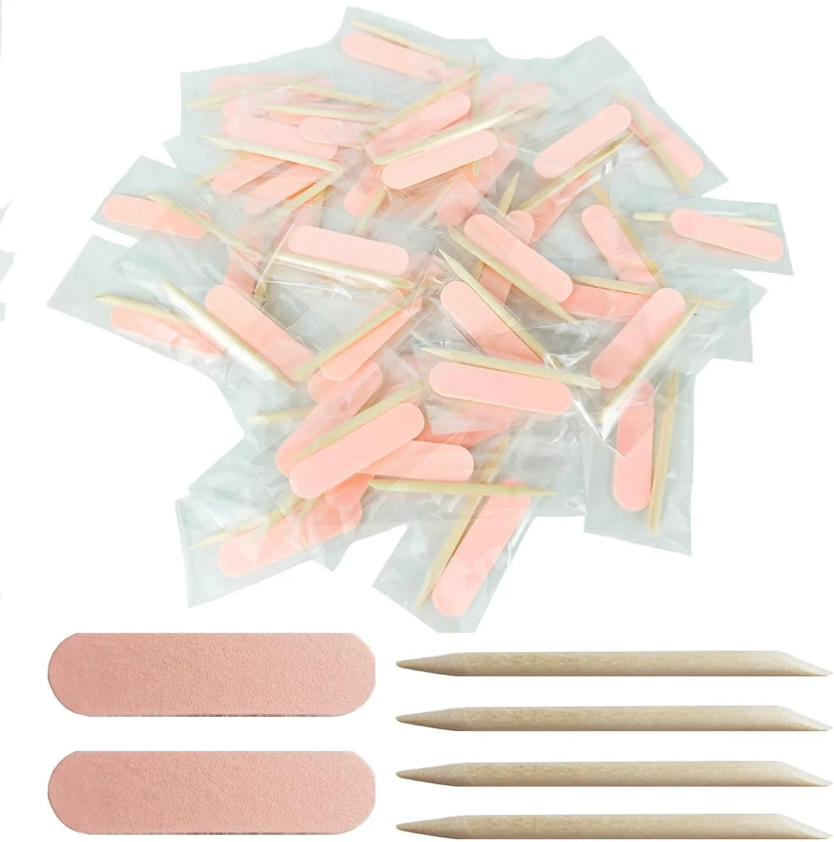 بسته 50 عددی مینی سوهان ناخن و چوب عقب‌راننده کوتیکول چوبی برای ناخن‌های مصنوعی، بسته 2 عددی سوهان ناخن مینی، سوهان ناخن یکبار مصرف دو طرفه، ابزار تمیز کننده مانیکور پدیکور