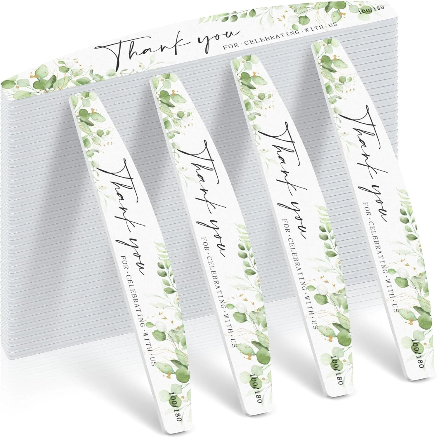 سوهان ناخن مهمانی عروسی و جشن نامزدی، درجه زبری 100/180، اکالیپتوس، جشن نوزاد، سوهان ناخن سبز مریم گلی برای سوهان کشی ناخن های اکریلیک طبیعی، دو طرفه، با تشکر، 50 عدد